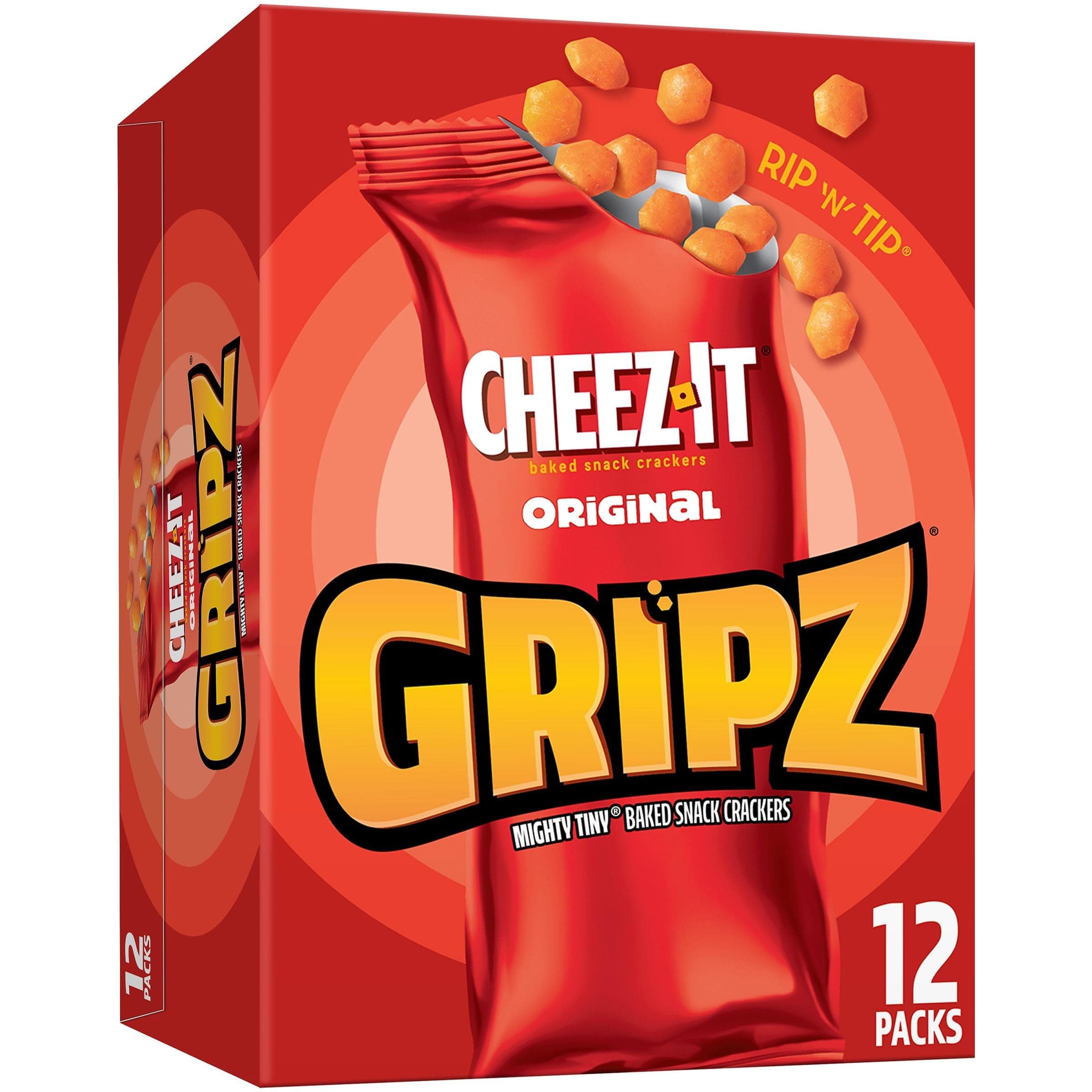 Gripz Mini Cheese Crackers, Kids Snacks, Baked Snack Crackers, Cheez-It Original, 10.8oz Box (12 Pouches) thumbnail 2