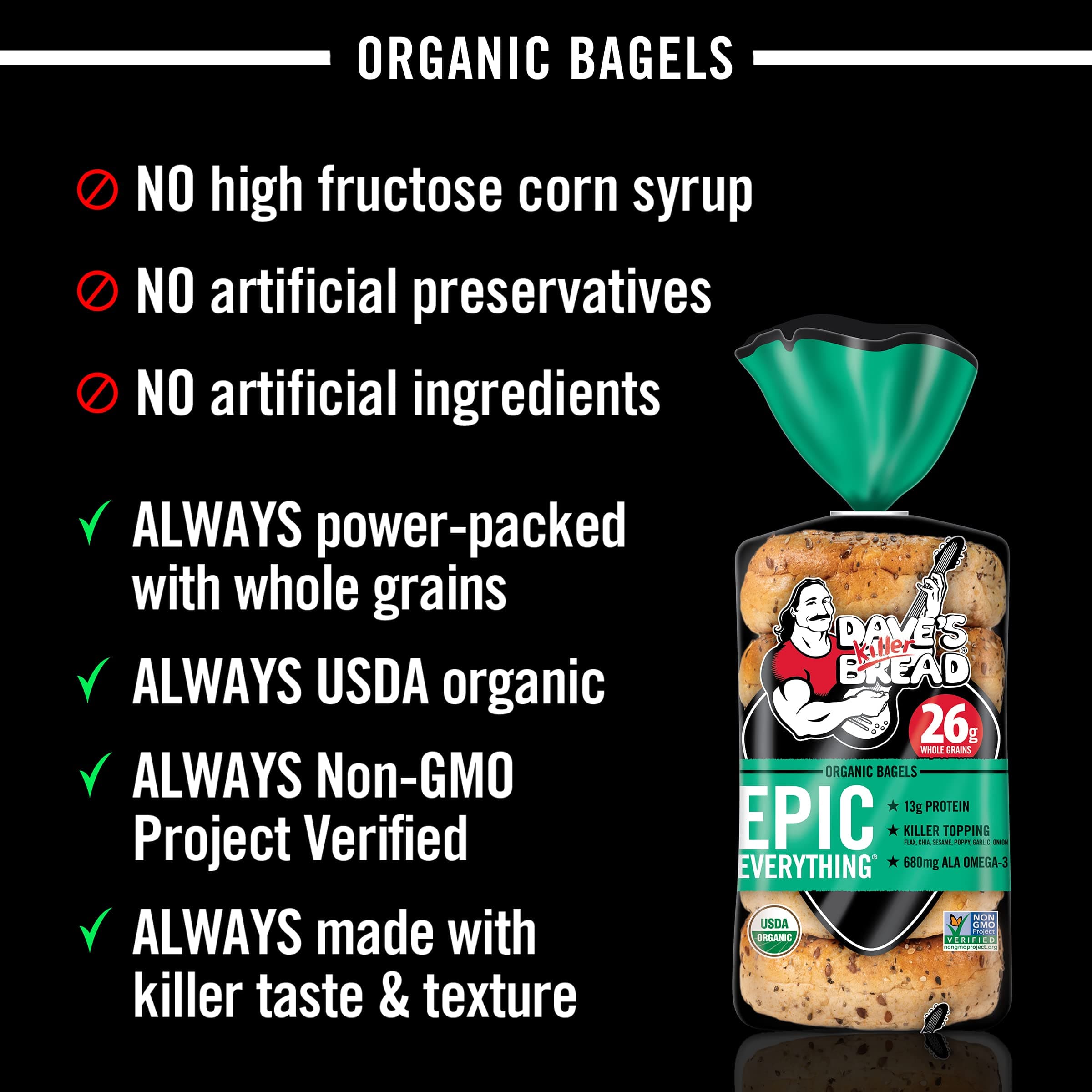 Dave's Killer Bread Epic Everything Bagels, Organic Bagels, 26g Whole Grains per Bagel, 5 Count thumbnail 7