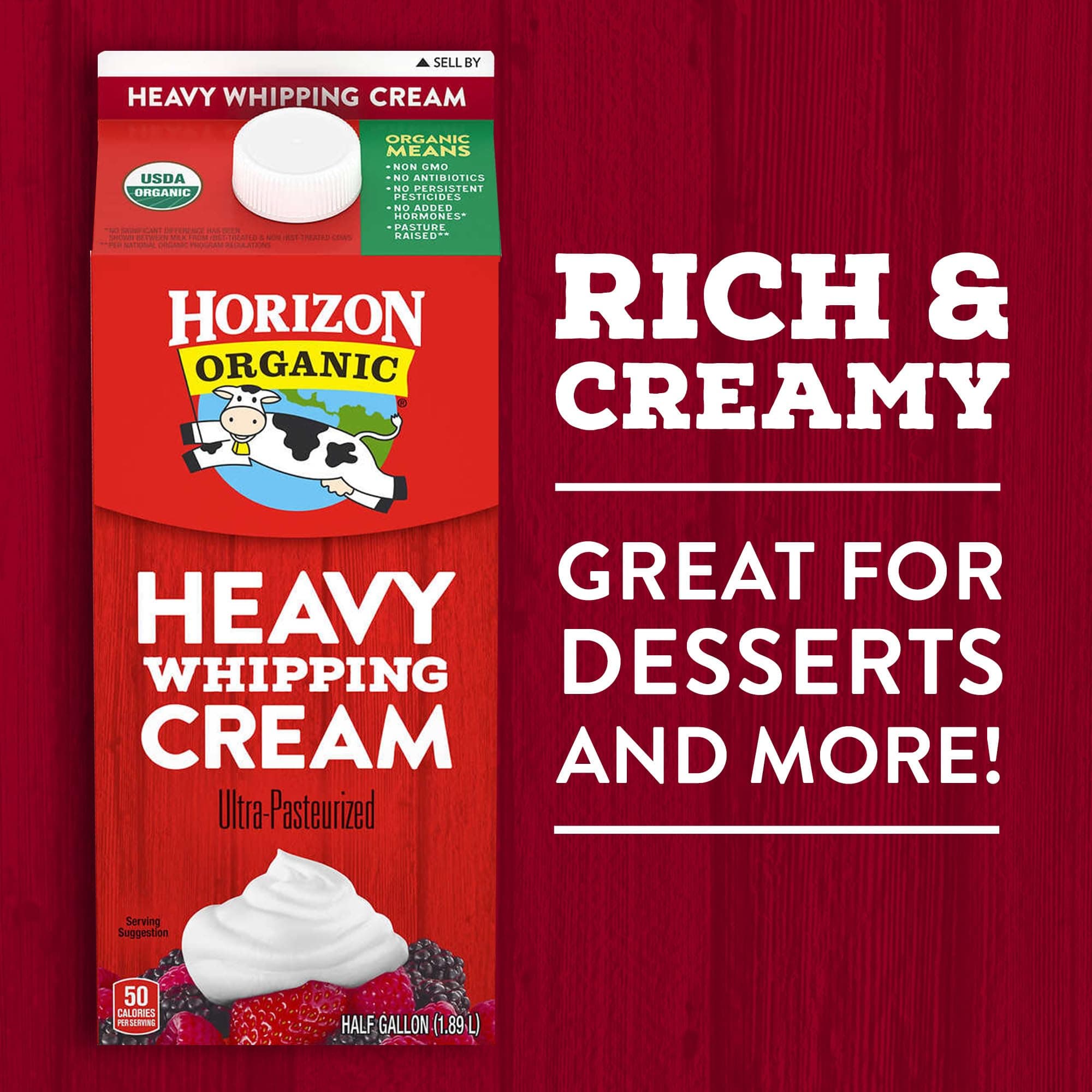 Horizon Organic Heavy Whipping Cream, Great for Making Organic Whipped Cream Topping and Cold Foam for Coffee, 16 fl oz Pint Carton​ thumbnail 5