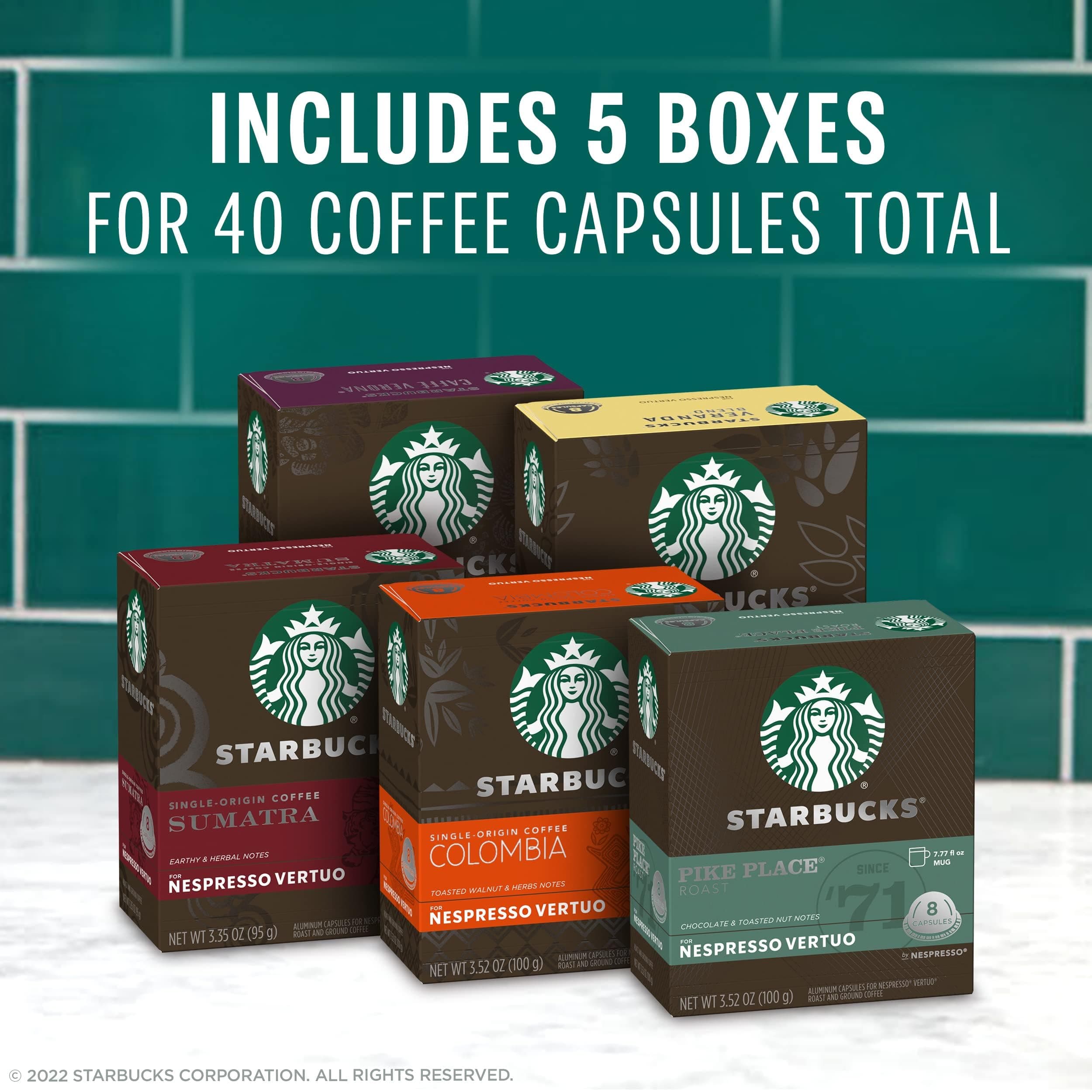 Starbucks by Nespresso Vertuo, Blonde, Medium, and Dark Roast Variety Pack Coffee, 40-count Coffee Pods, Brews 7.8 oz. thumbnail 4