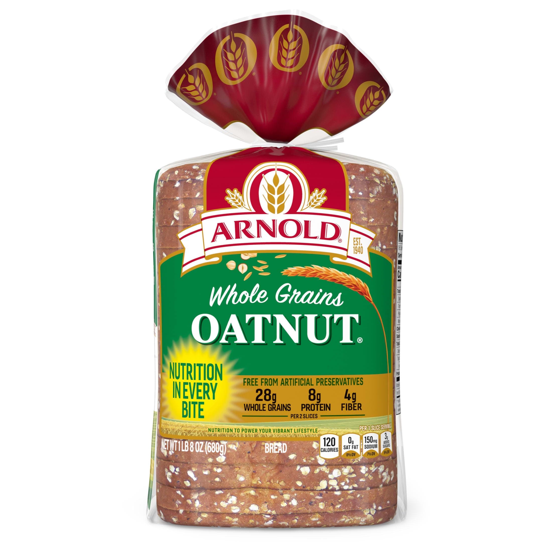 Arnold Whole Grains Oatnut Bread, Bread Free From Artificial Colors, Flavors and Preservatives, 24 oz Loaf thumbnail 8