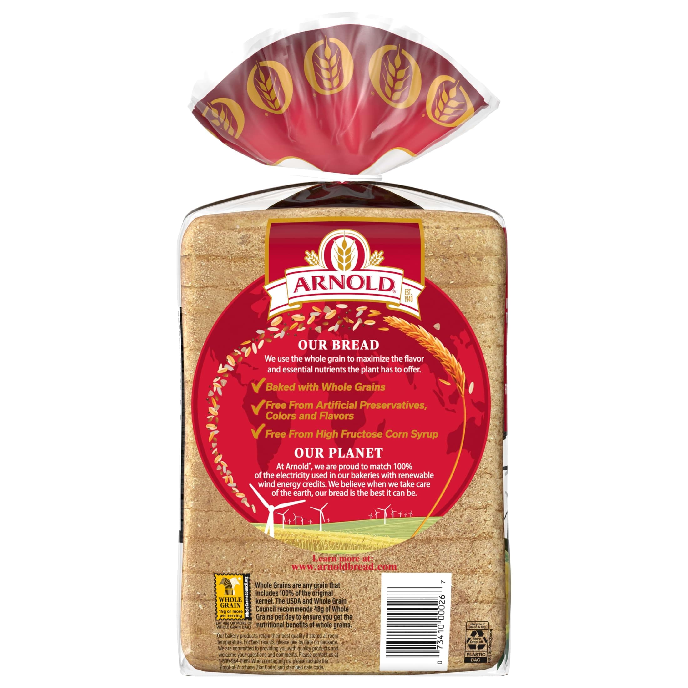Arnold Whole Grains 12 Grains and Seeds Whole Grain Bread, Bread Free From Artificial Colors, Flavors and Preservatives, 24 oz Loaf thumbnail 6