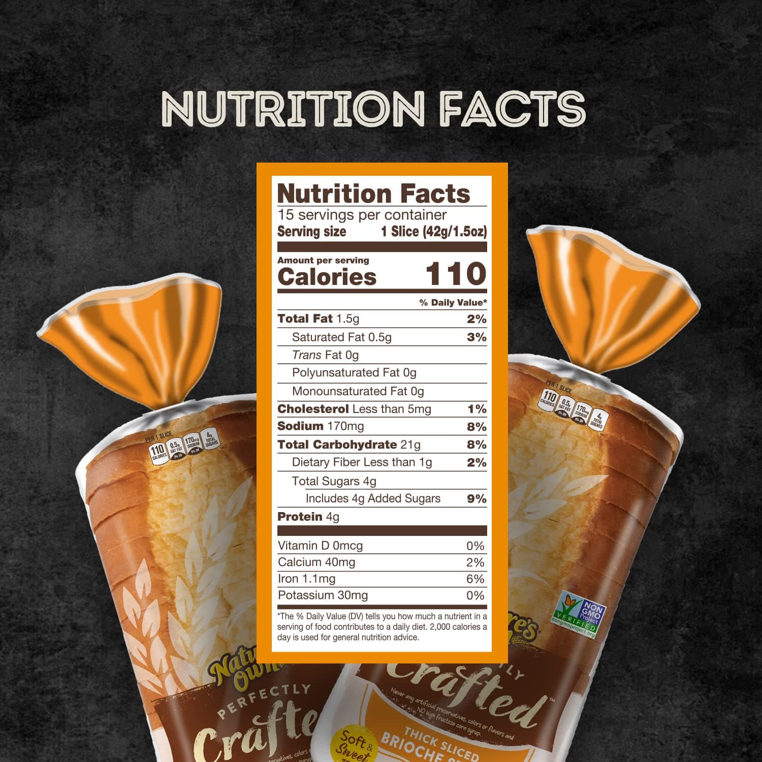 Nature's Own Perfectly Crafted Brioche Style Bread, Thick Sliced Non-GMO Brioche Bread, 22 oz Loaf thumbnail 2