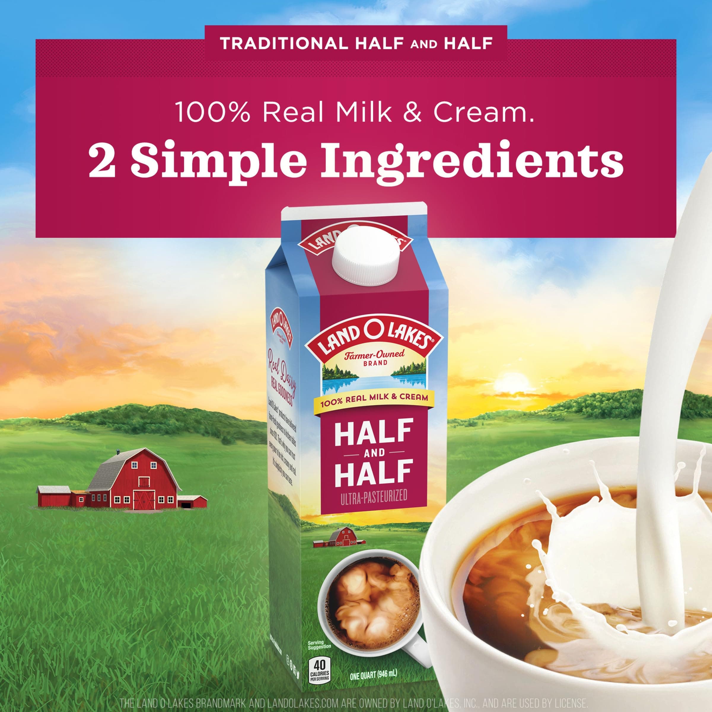 Land O Lakes Half And Half, Traditional, Coffee Creamer, 1 Quart thumbnail 5