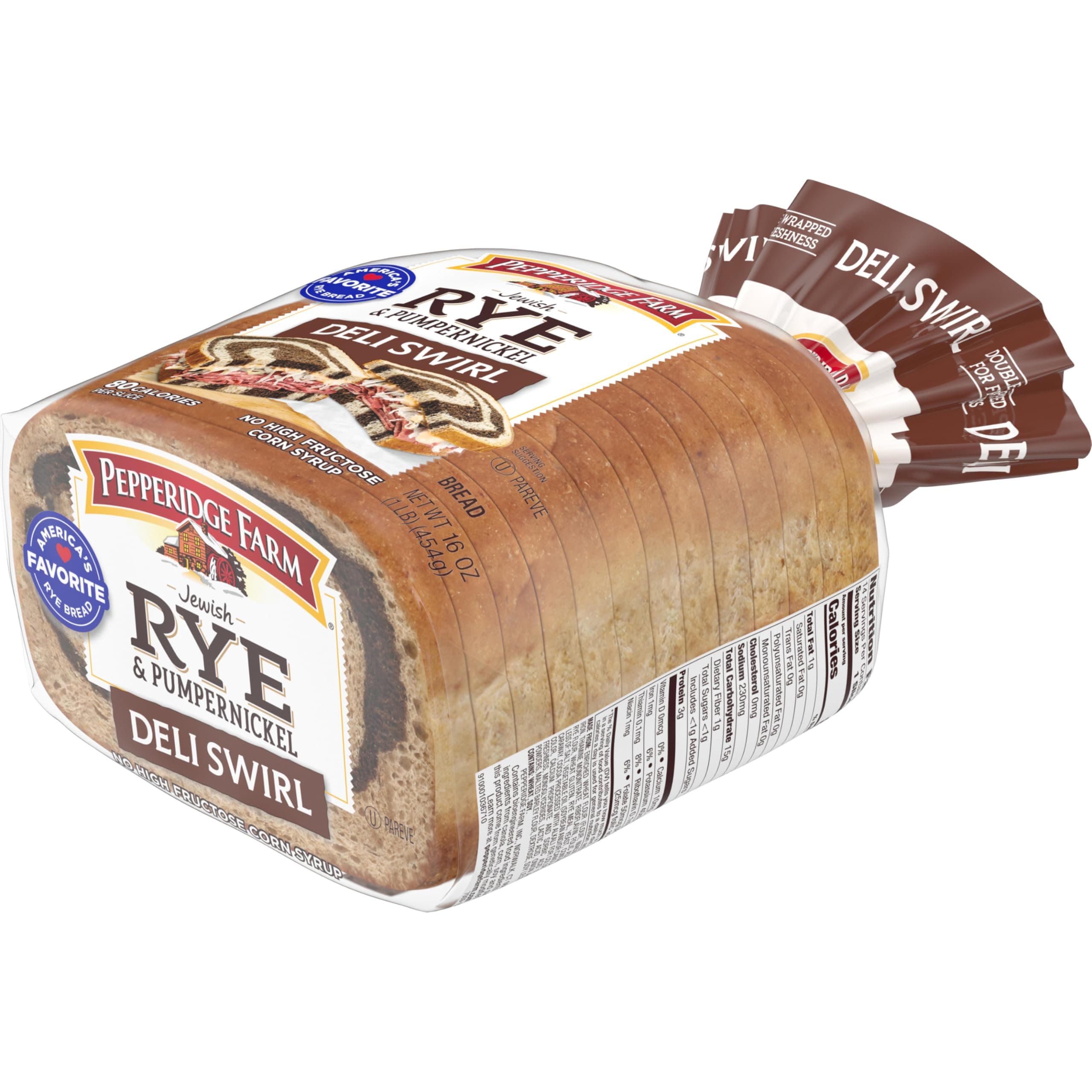 Pepperidge Farm Jewish Rye & Pumpernickel Deli Swirl Bread, 16 Ounce Bag thumbnail 7