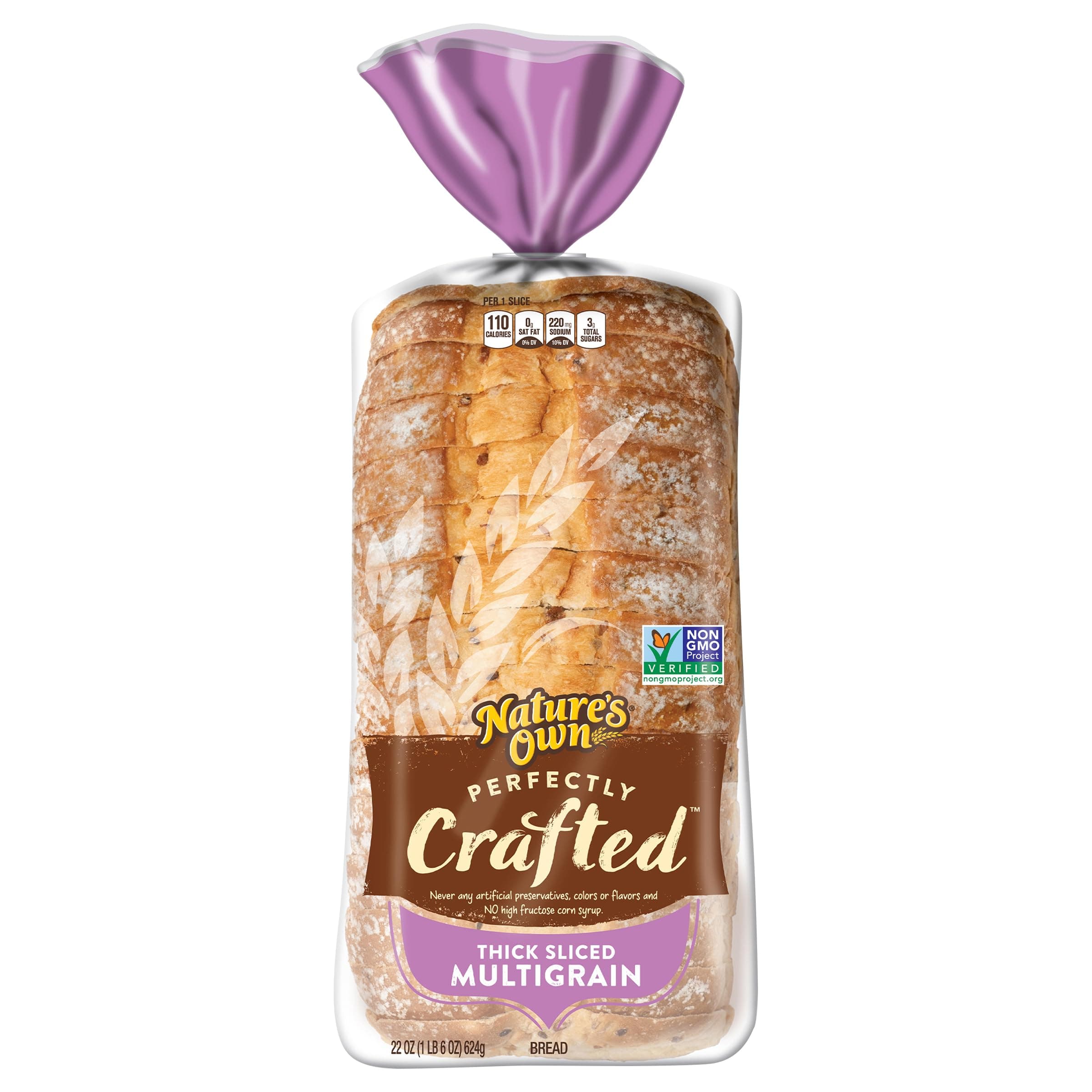 Nature's Own Perfectly Crafted Multigrain Bread, Thick Sliced Non-GMO Sandwich Bread, 22 oz Loaf thumbnail 2