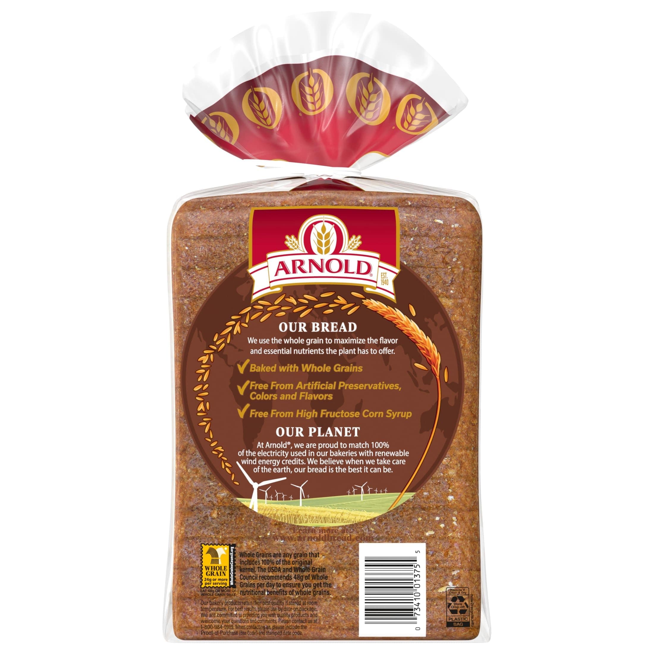 Arnold Whole Grains 100% Whole Wheat Bread, Wheat Bread Free From Artificial Colors, Flavors and Preservatives, 24 oz Loaf thumbnail 6