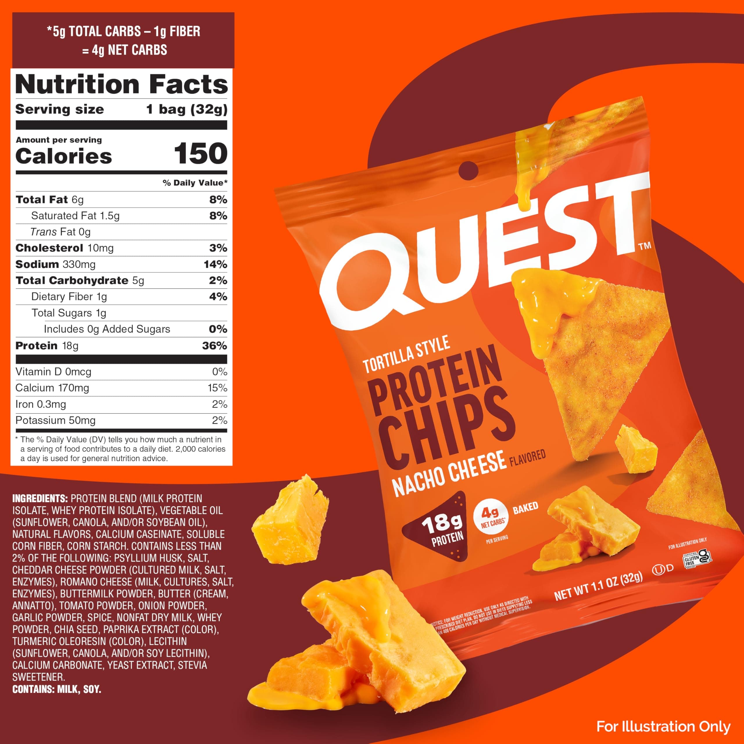Quest Nutrition Nacho Cheese Tortilla Style Protein Chips, 18g Protein, 4g Net Carb, Low Carb, Gluten Free, 1.1 oz (Pack of 12) thumbnail 3