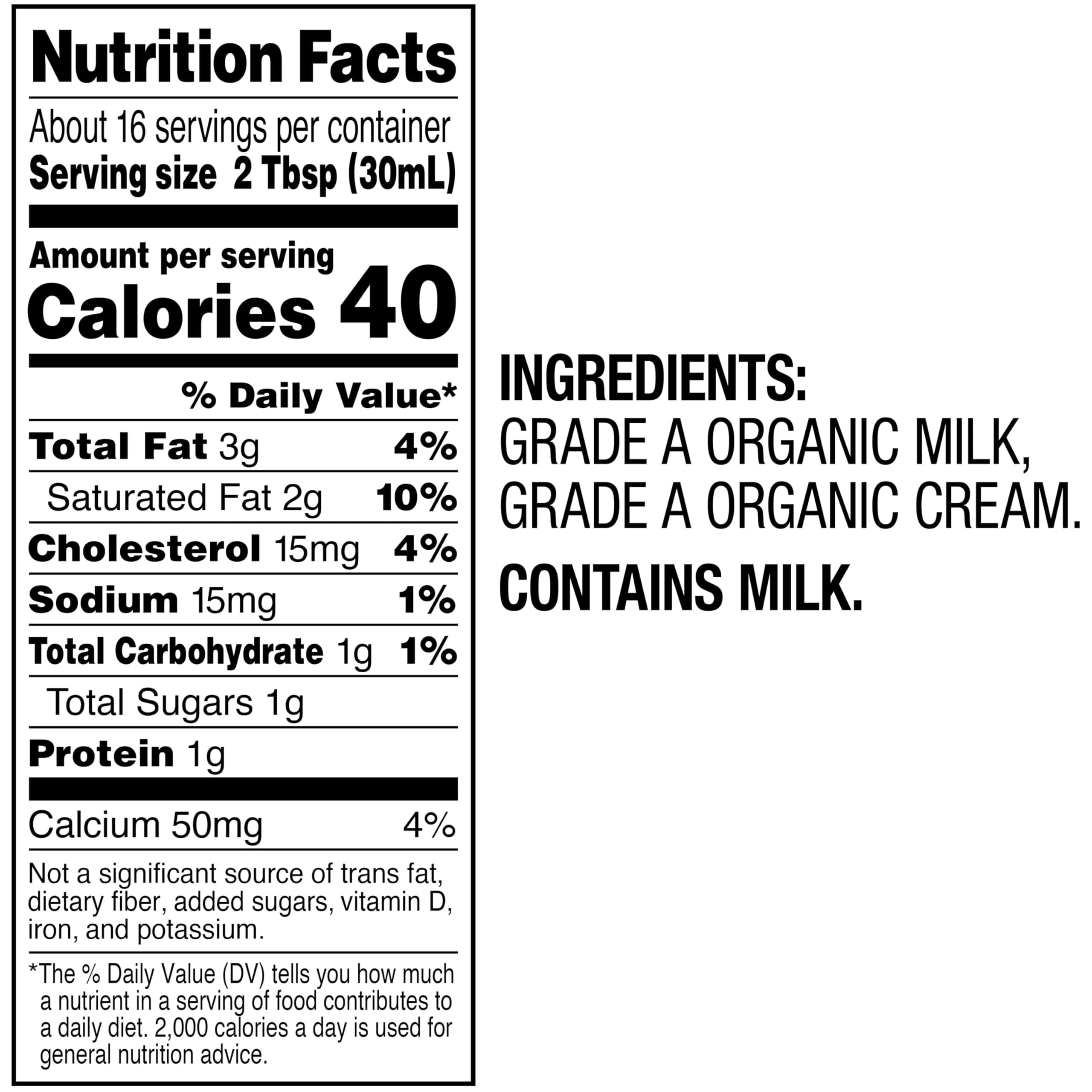 Horizon Organic Half and Half, Ultra Pasteurized Milk and Cream, Great as a Coffee Creamer and for Cooking and Baking, 16 fl oz Pint Carton​ thumbnail 2