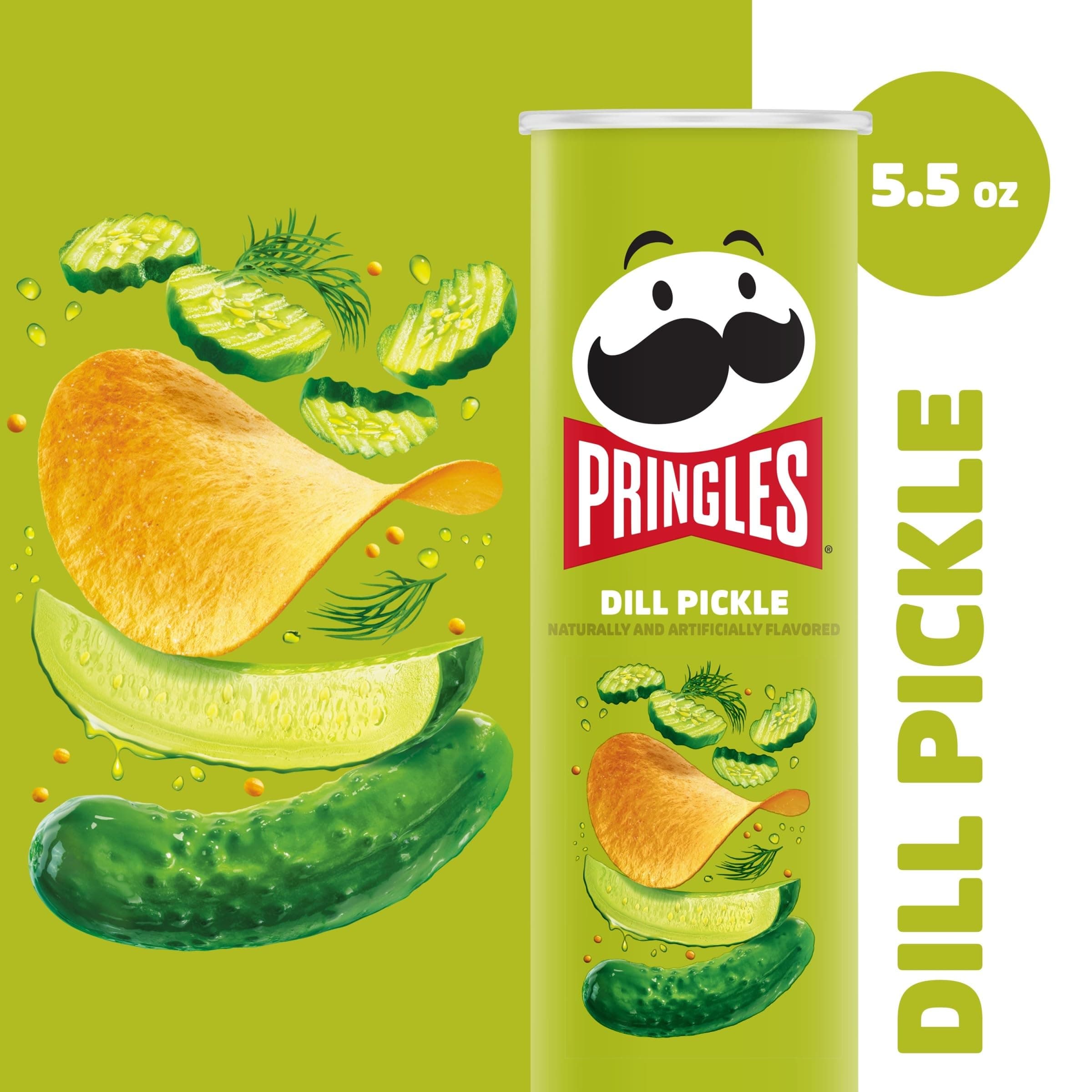 Pringles Potato Crisps Chips, Lunch Snacks, On-the-Go Snacks, Dill Pickle, 5.5oz Can (1 Can) thumbnail 5