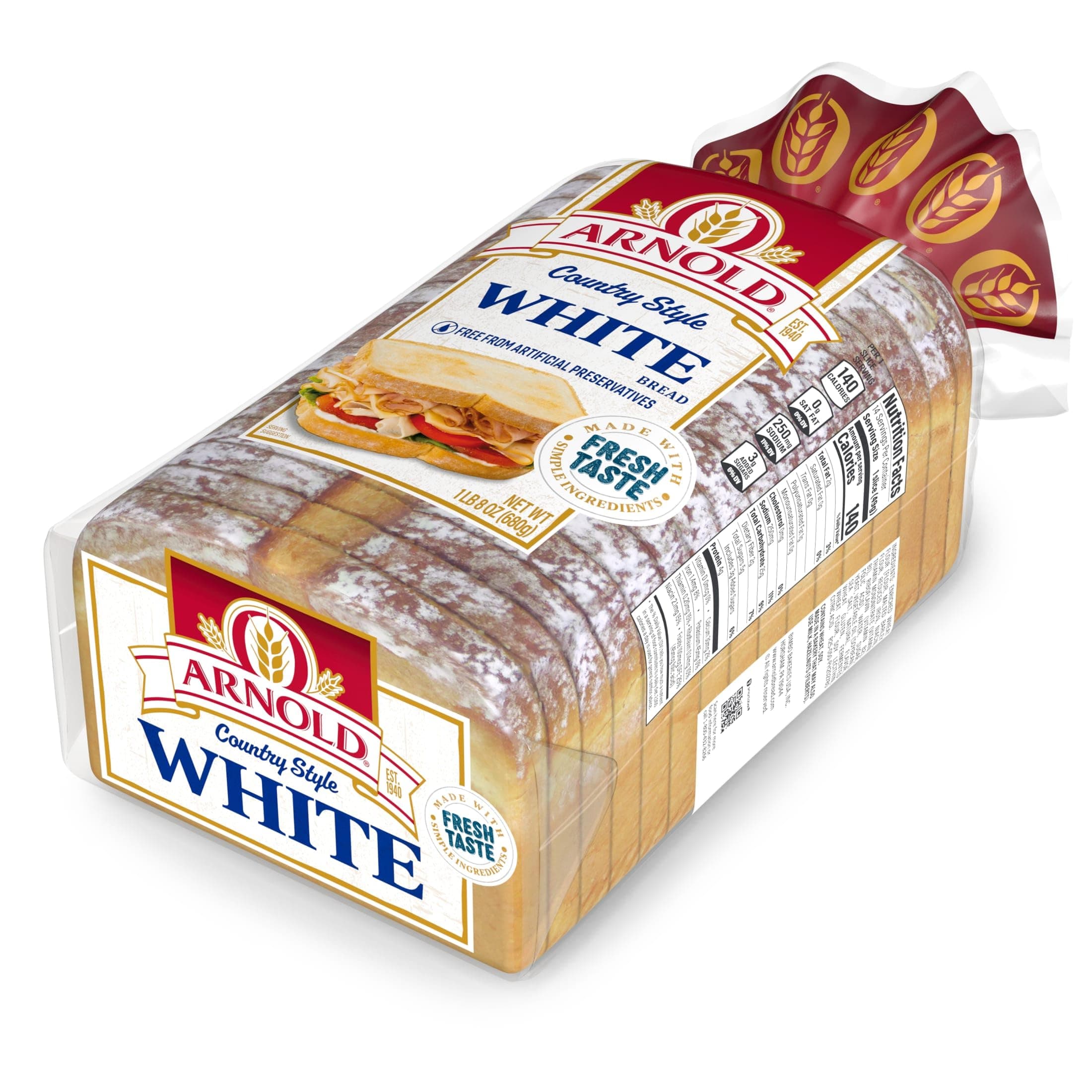 Arnold Country Style Plain Bread, White Bread, 24 oz Bag thumbnail 5