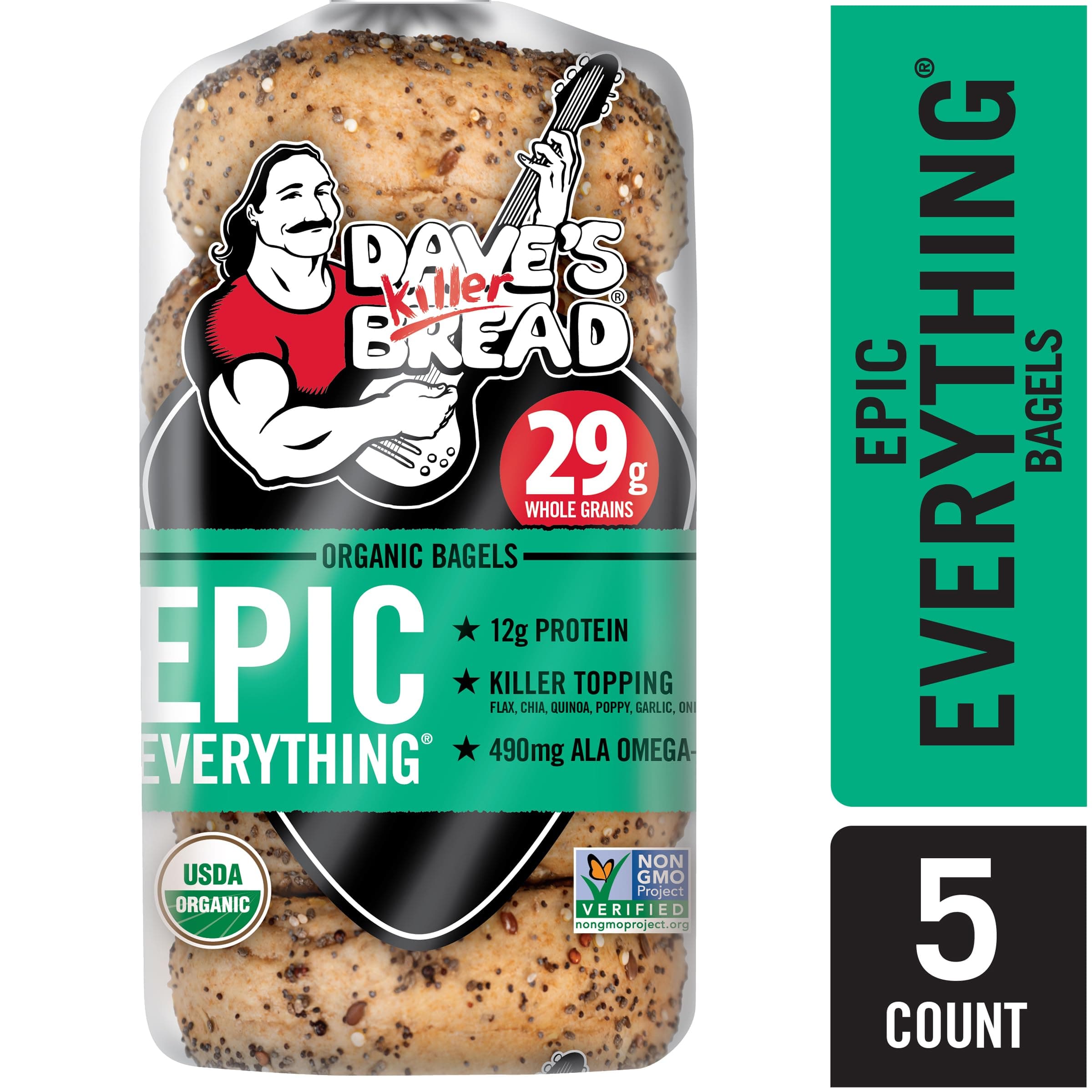 Dave's Killer Bread Epic Everything Bagels, Organic Bagels, 26g Whole Grains per Bagel, 5 Count thumbnail 4