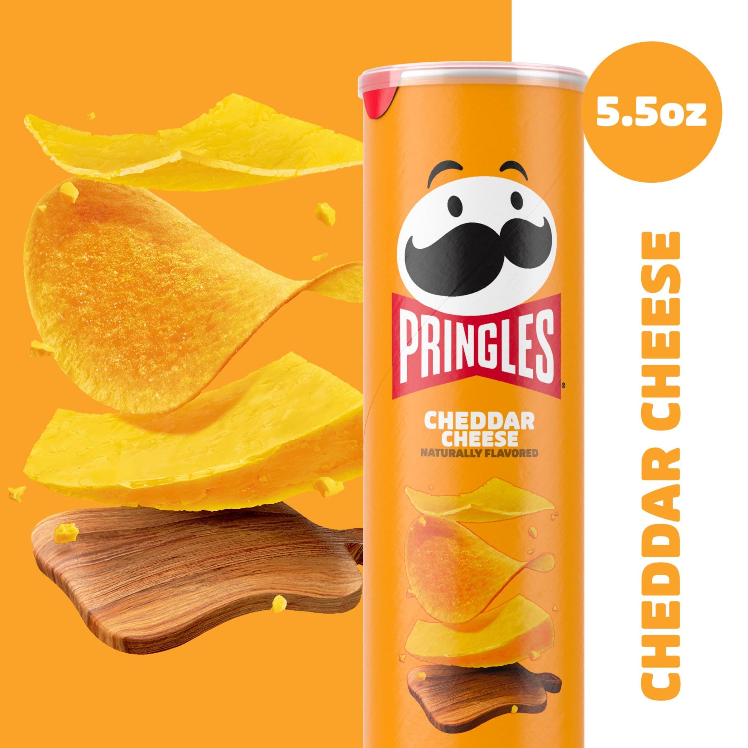Pringles Potato Crisps Chips, Lunch Snacks, On-the-Go Snacks, Cheddar Cheese, 5.5oz Can (1 Can) thumbnail 5