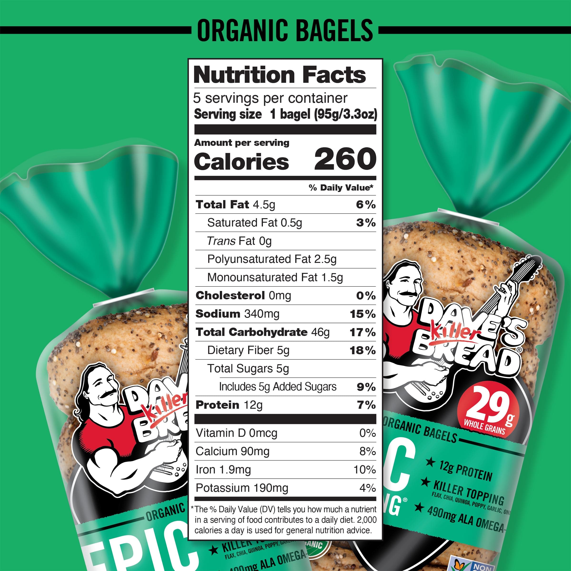 Dave's Killer Bread Epic Everything Bagels, Organic Bagels, 26g Whole Grains per Bagel, 5 Count thumbnail 2
