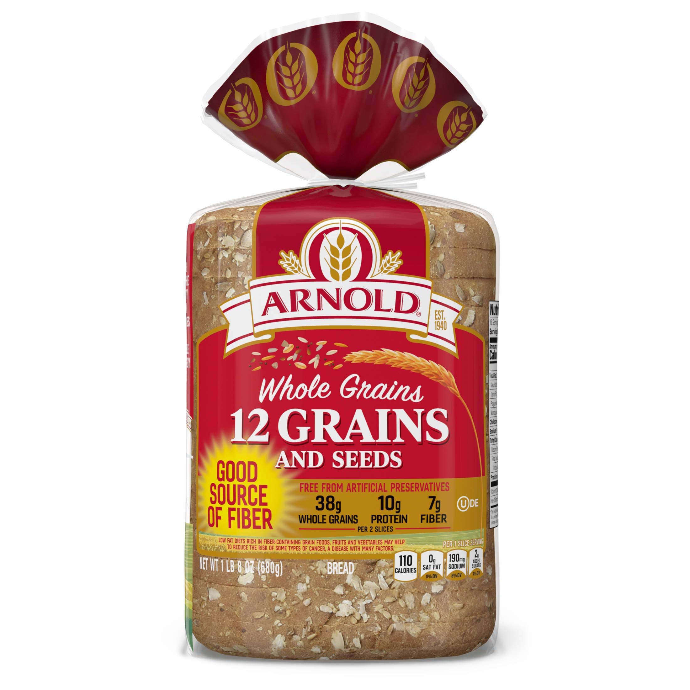 Arnold Whole Grains 12 Grains and Seeds Whole Grain Bread, Bread Free From Artificial Colors, Flavors and Preservatives, 24 oz Loaf thumbnail 7
