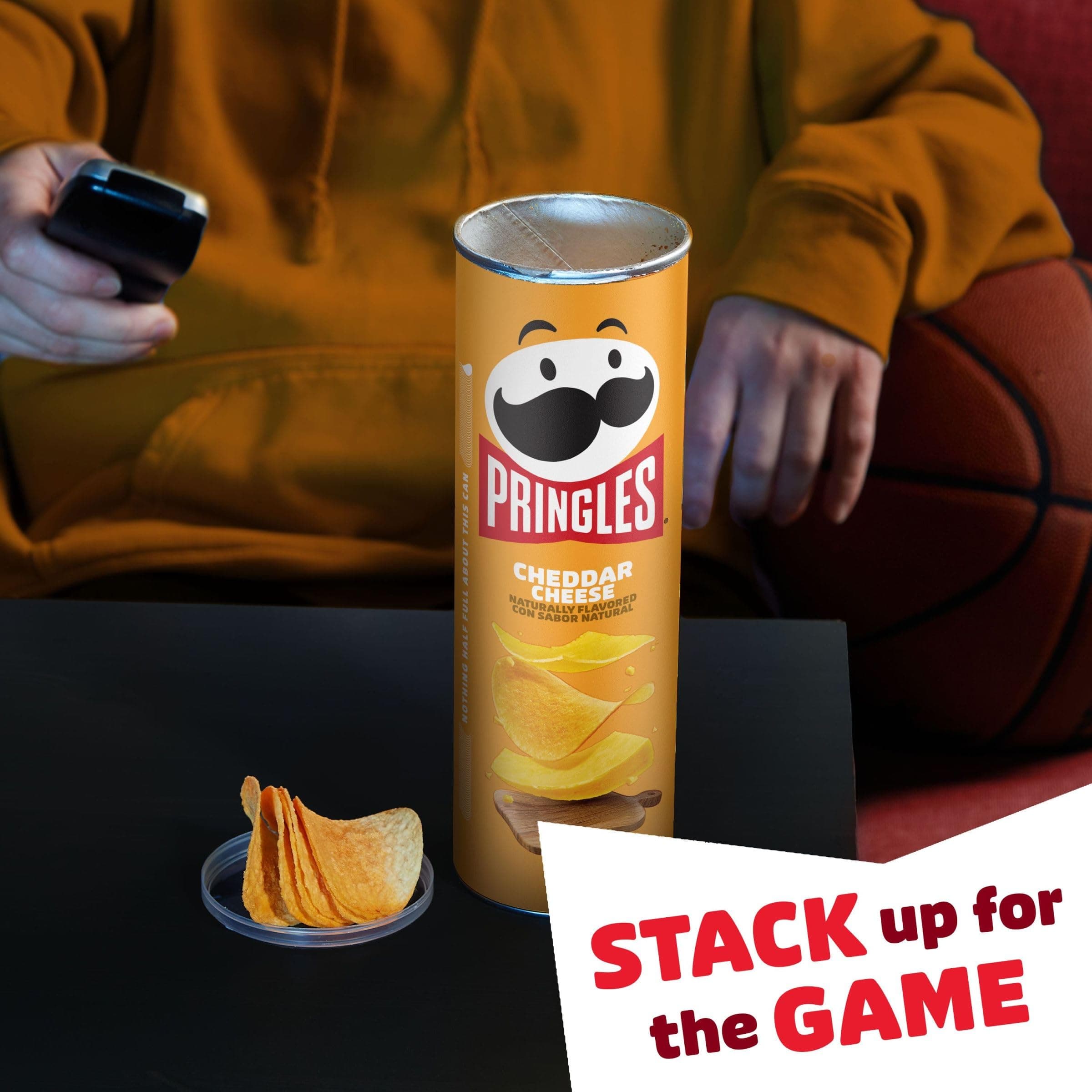 Pringles Potato Crisps Chips, Lunch Snacks, On-the-Go Snacks, Cheddar Cheese, 5.5oz Can (1 Can) thumbnail 6
