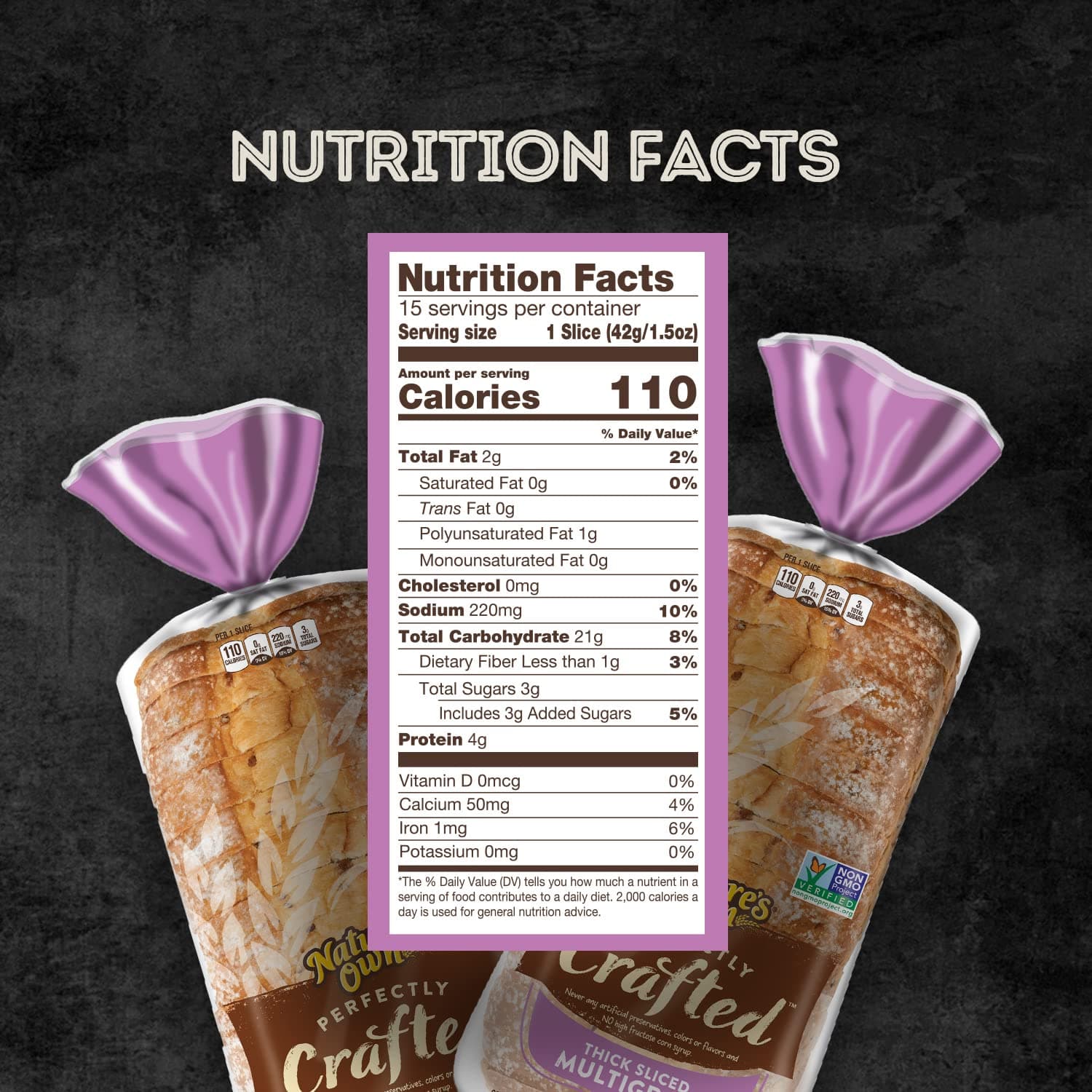 Nature's Own Perfectly Crafted Multigrain Bread, Thick Sliced Non-GMO Sandwich Bread, 22 oz Loaf thumbnail 3