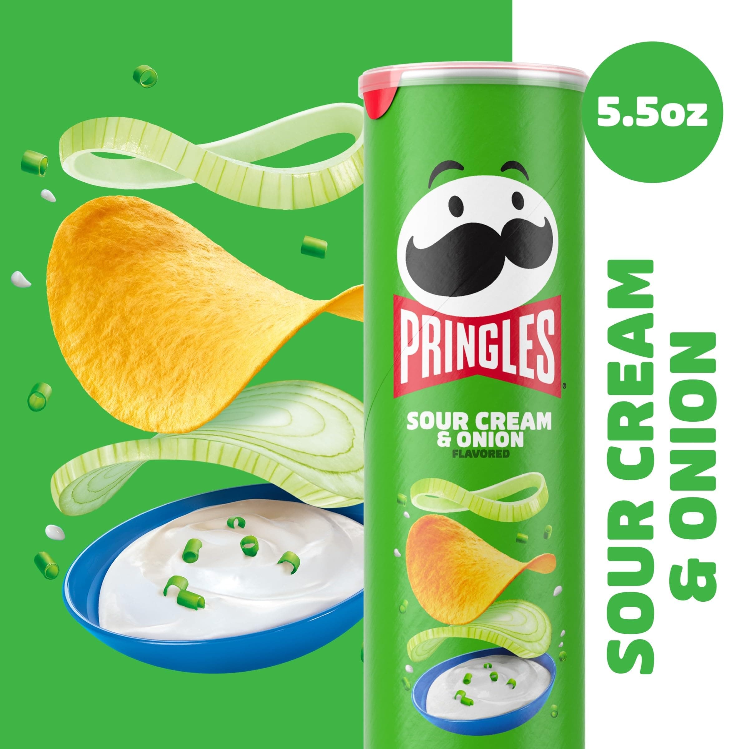 Pringles Potato Crisps Chips, Lunch Snacks, On-The-Go Snacks, Sour Cream and Onion, 5.5oz Can (1 Can) thumbnail 5