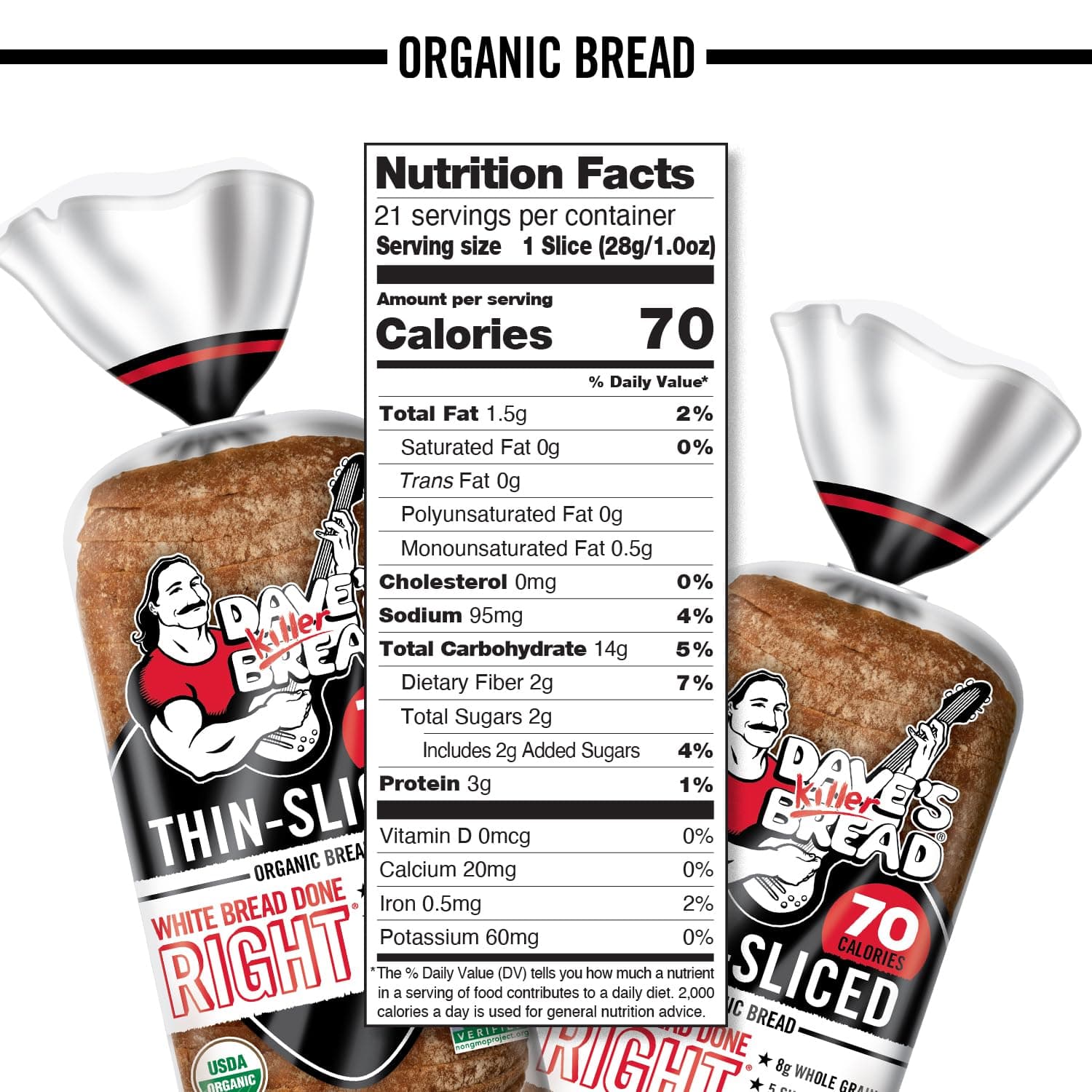 Dave's Killer Bread White Bread Done Right Thin-Sliced, Organic White Bread, 20.5 oz Loaf thumbnail 3