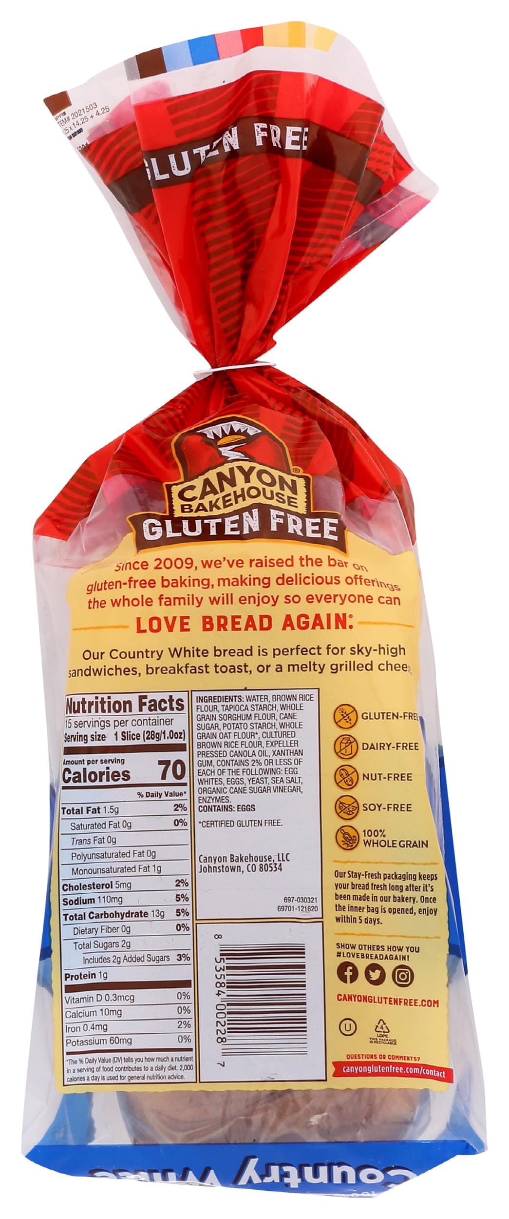 Canyon Bakehouse GlutenFree Country White Bread, 15 Oz thumbnail 3