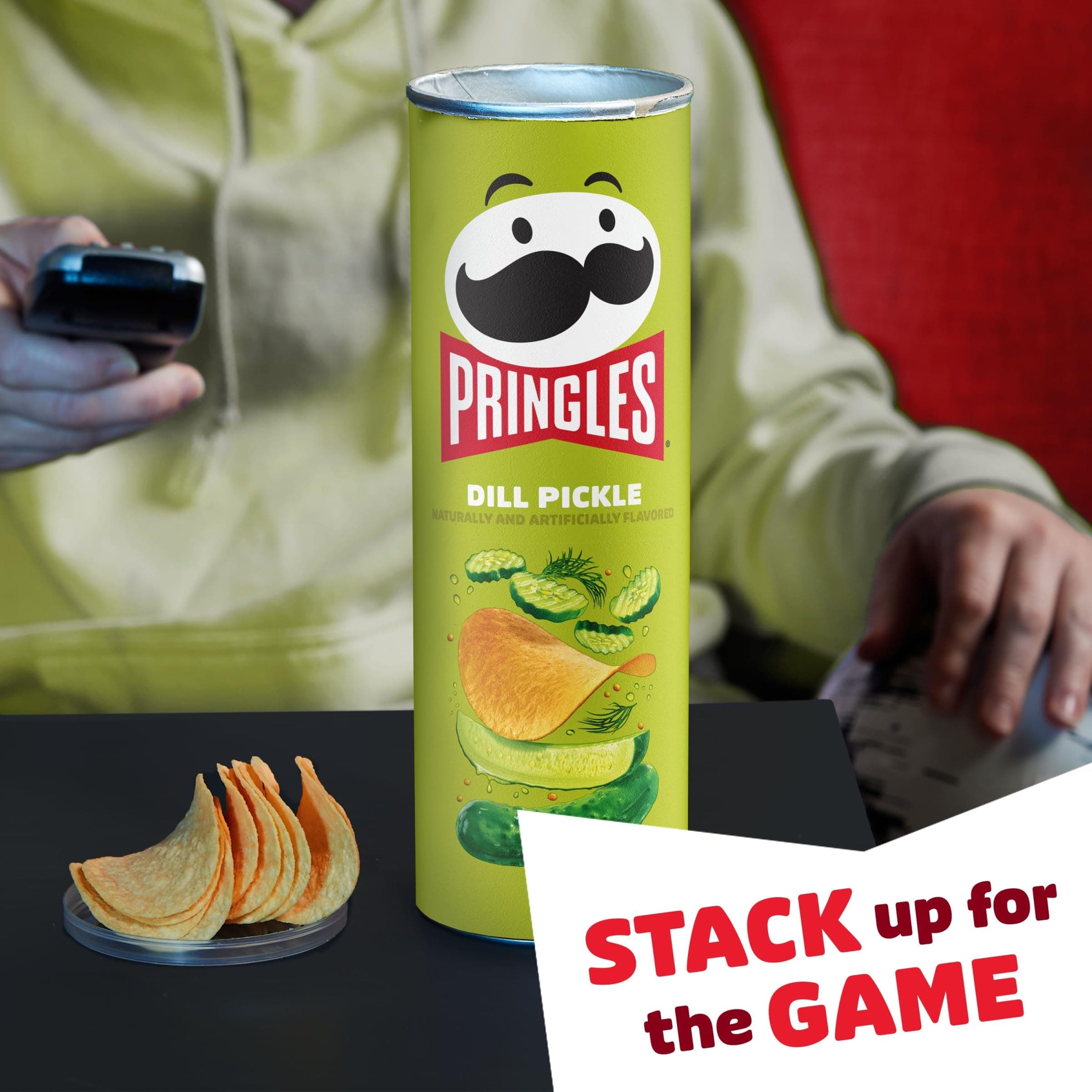 Pringles Potato Crisps Chips, Lunch Snacks, On-the-Go Snacks, Dill Pickle, 5.5oz Can (1 Can) thumbnail 6