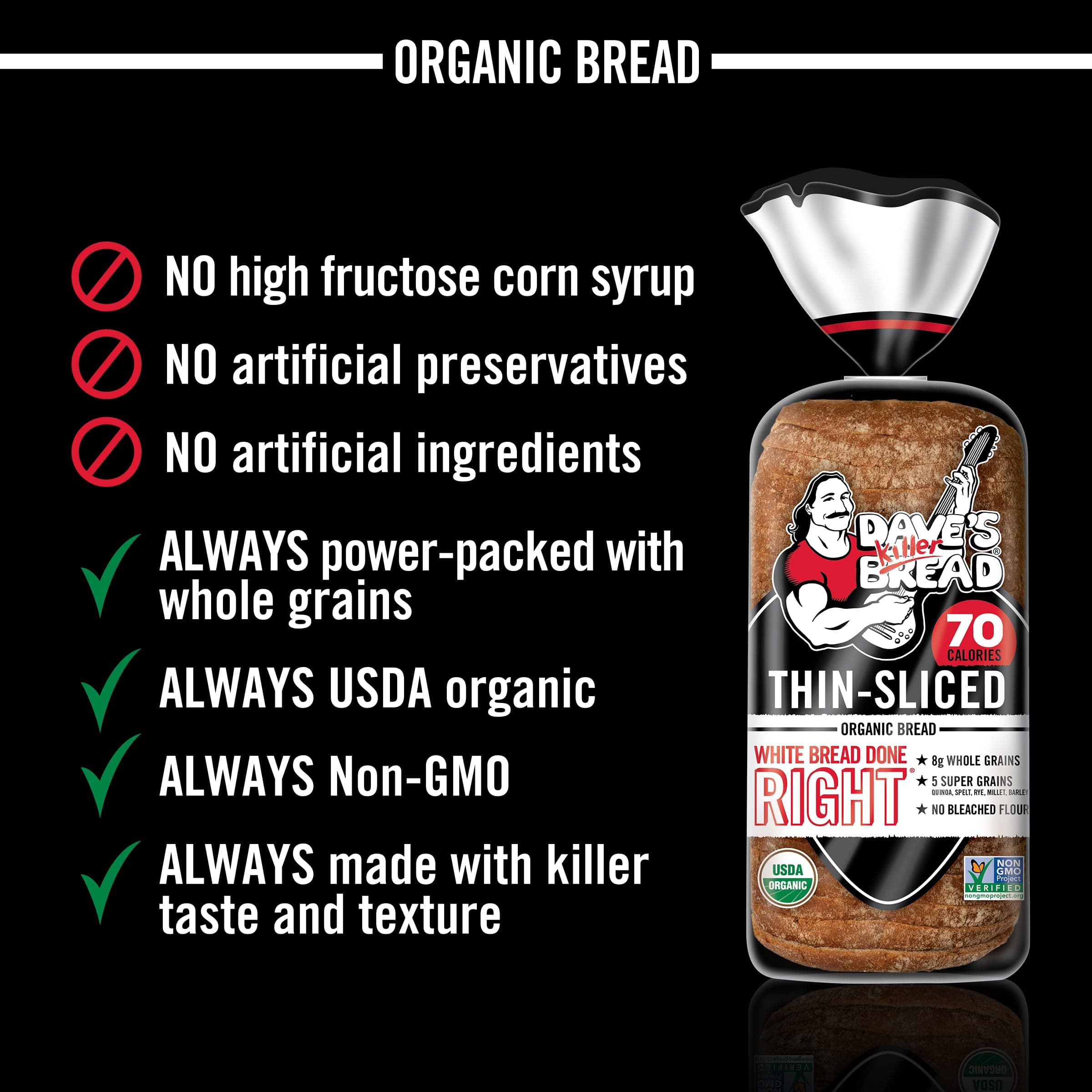 Dave's Killer Bread White Bread Done Right Thin-Sliced, Organic White Bread, 20.5 oz Loaf thumbnail 7