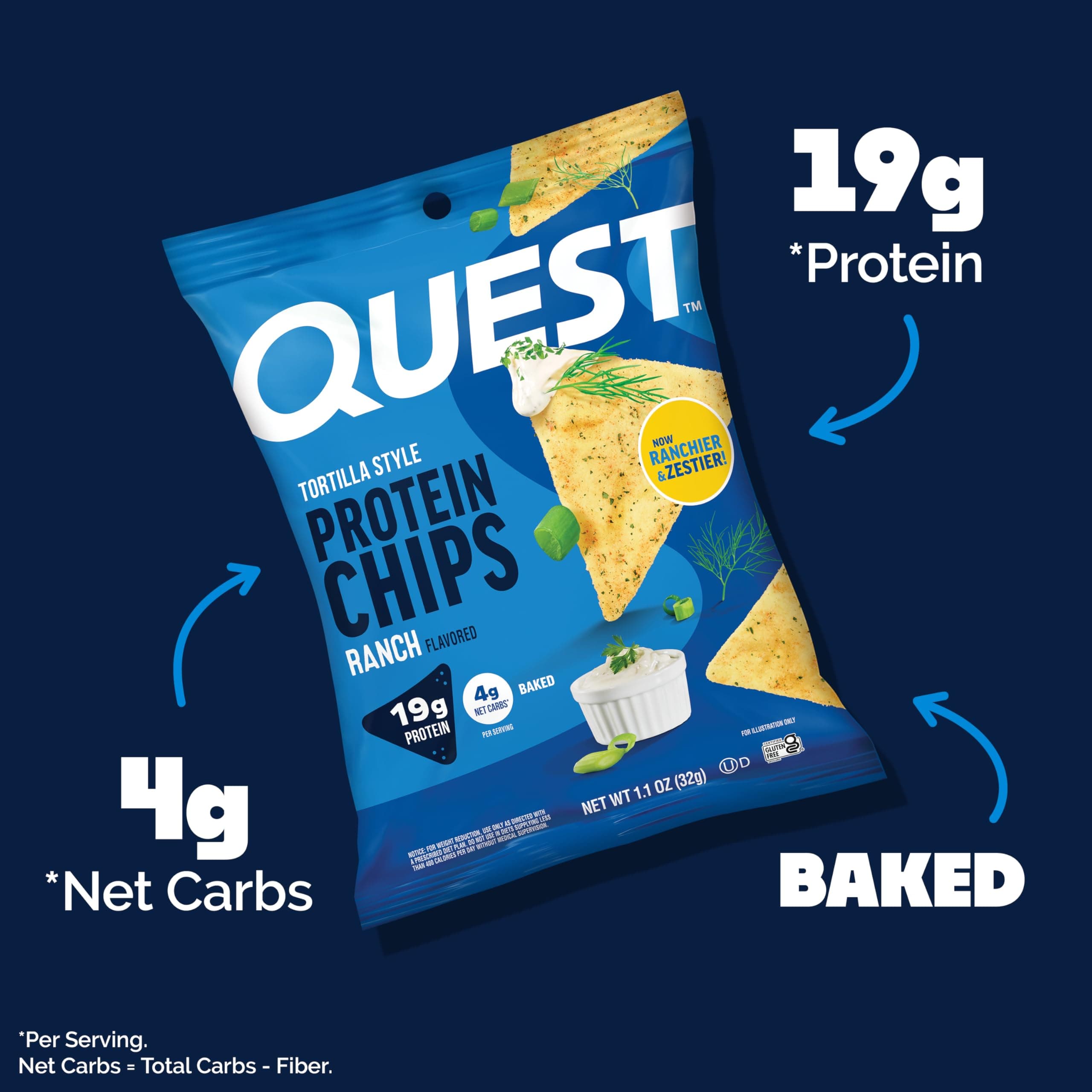 Quest Nutrition Ranch Tortilla Style Protein Chips, 19g Protein, 4g Net Carb, High Protein, Low Carb, Gluten Free, 1.1 Ounce (Pack of 12) thumbnail 4