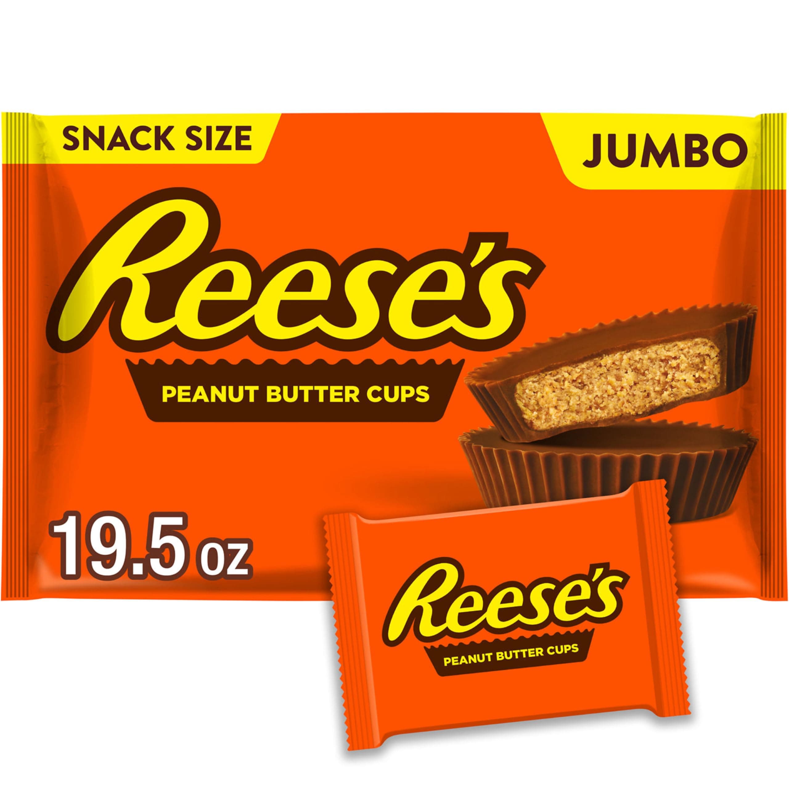 REESE'S Milk Chocolate Snack Size Peanut Butter Cups, Candy Jumbo Bag, 19.5 oz thumbnail 2