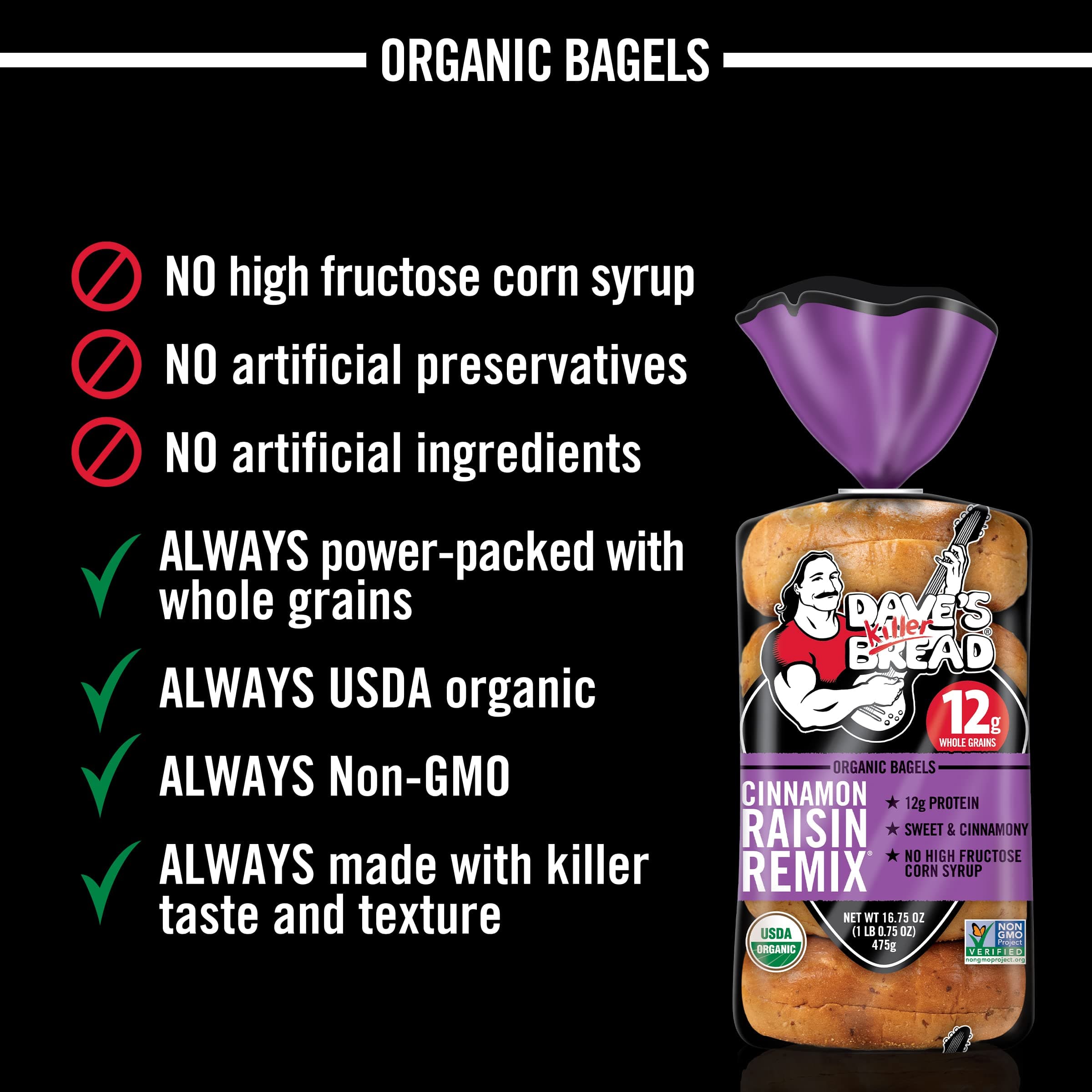 Dave's Killer Bread Cinnamon Raisin Remix Bagels, Organic Cinnamon Raisin Bagels, 5 Count thumbnail 6