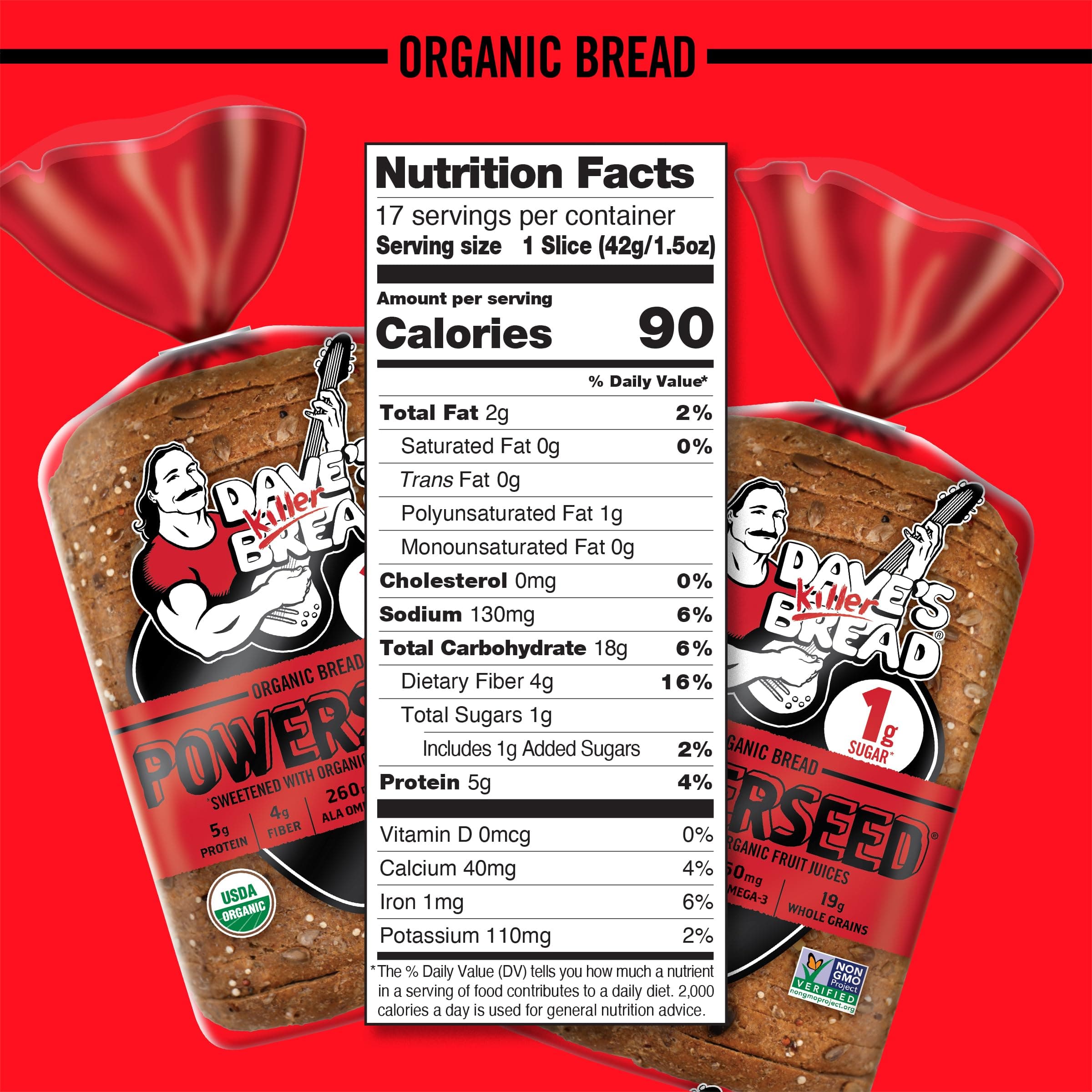 Dave's Killer Bread Powerseed, Seeded Organic Bread, 1g Sugar per Slice, 25 oz Loaf thumbnail 3