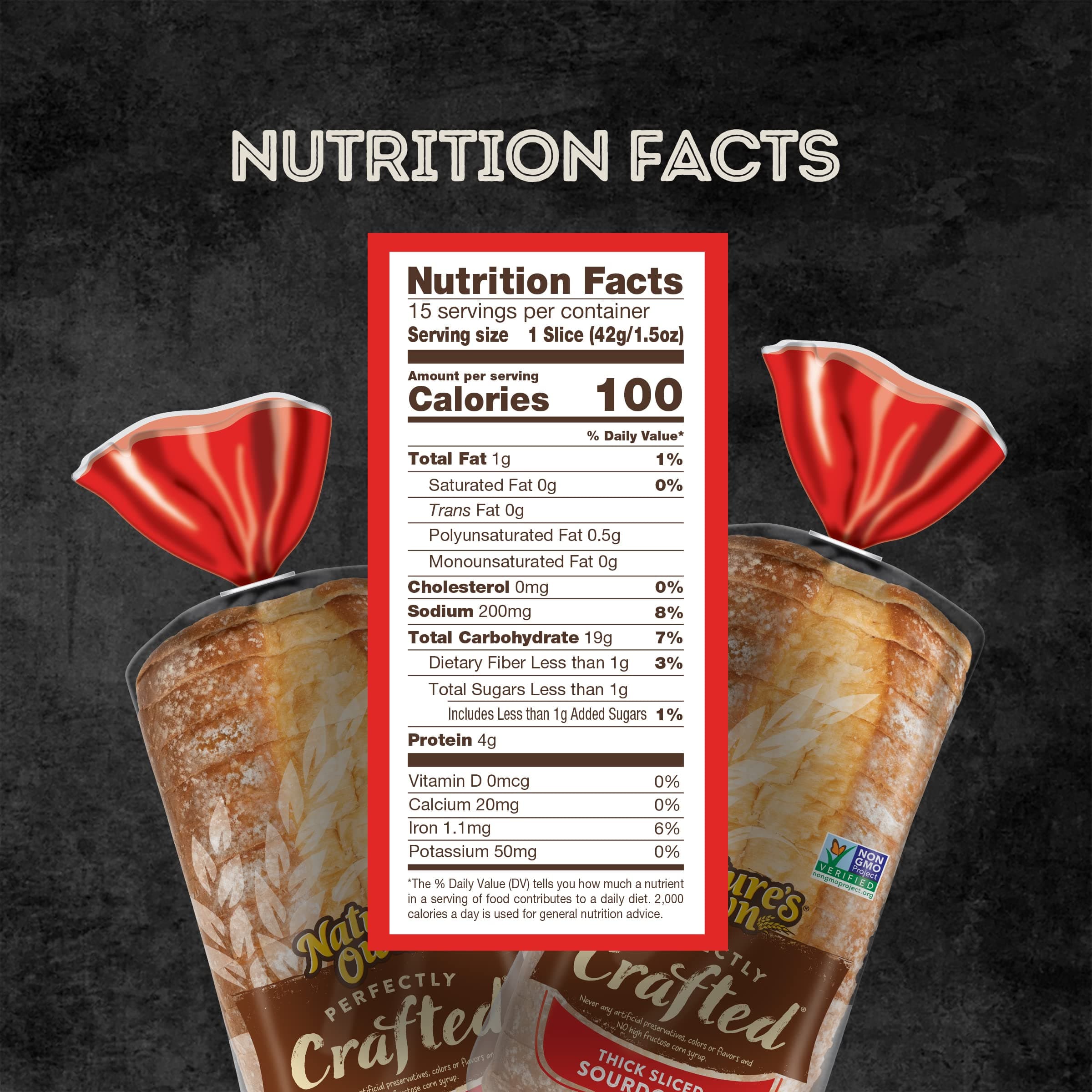 Nature's Own Perfectly Crafted Sourdough Bread, Thick Sliced Non-GMO Sourdough Bread, 22 oz Loaf thumbnail 2