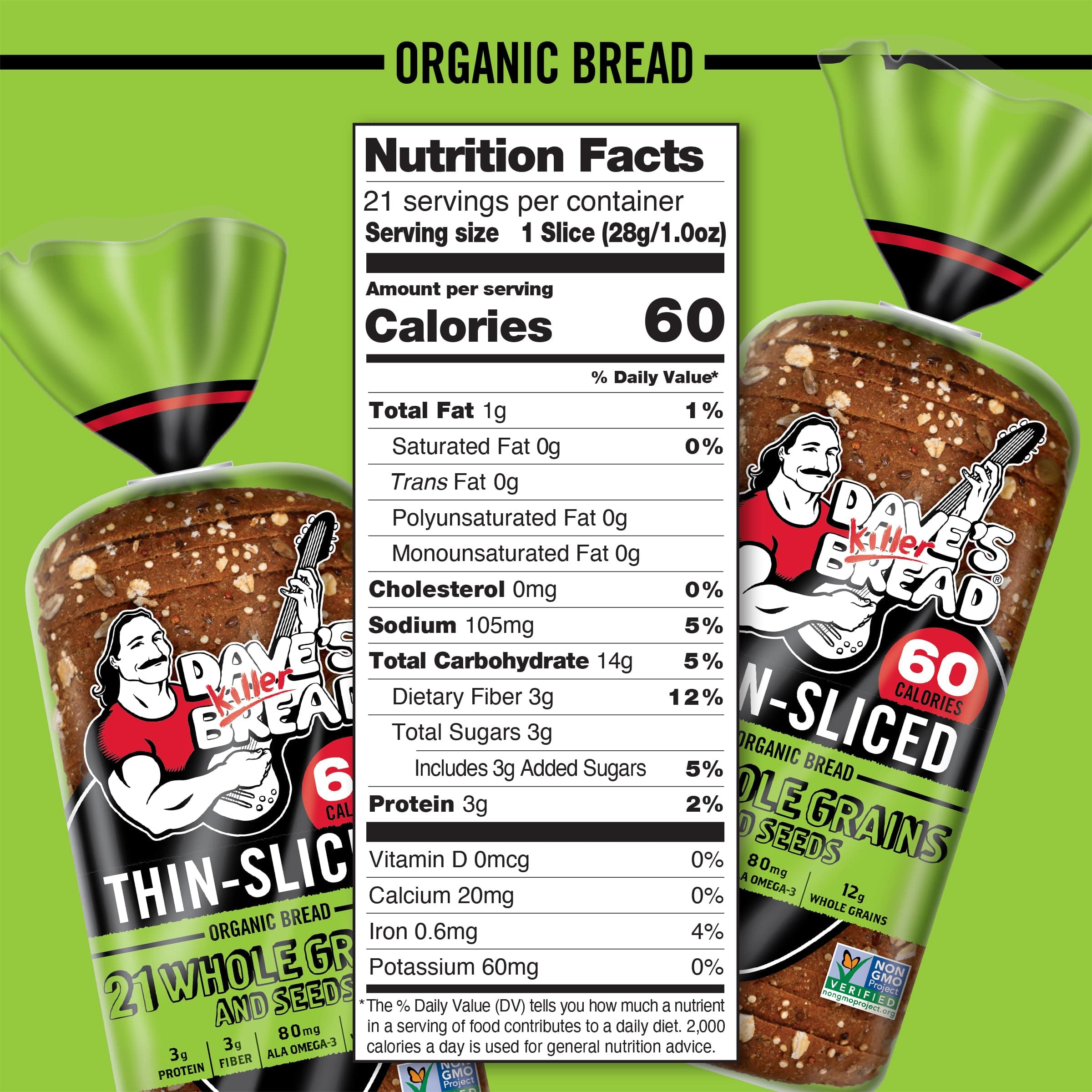 Dave's Killer Bread 21 Whole Grains & Seeds Thin-Sliced, Whole Grain Organic Bread, 20.5 oz Loaf thumbnail 3