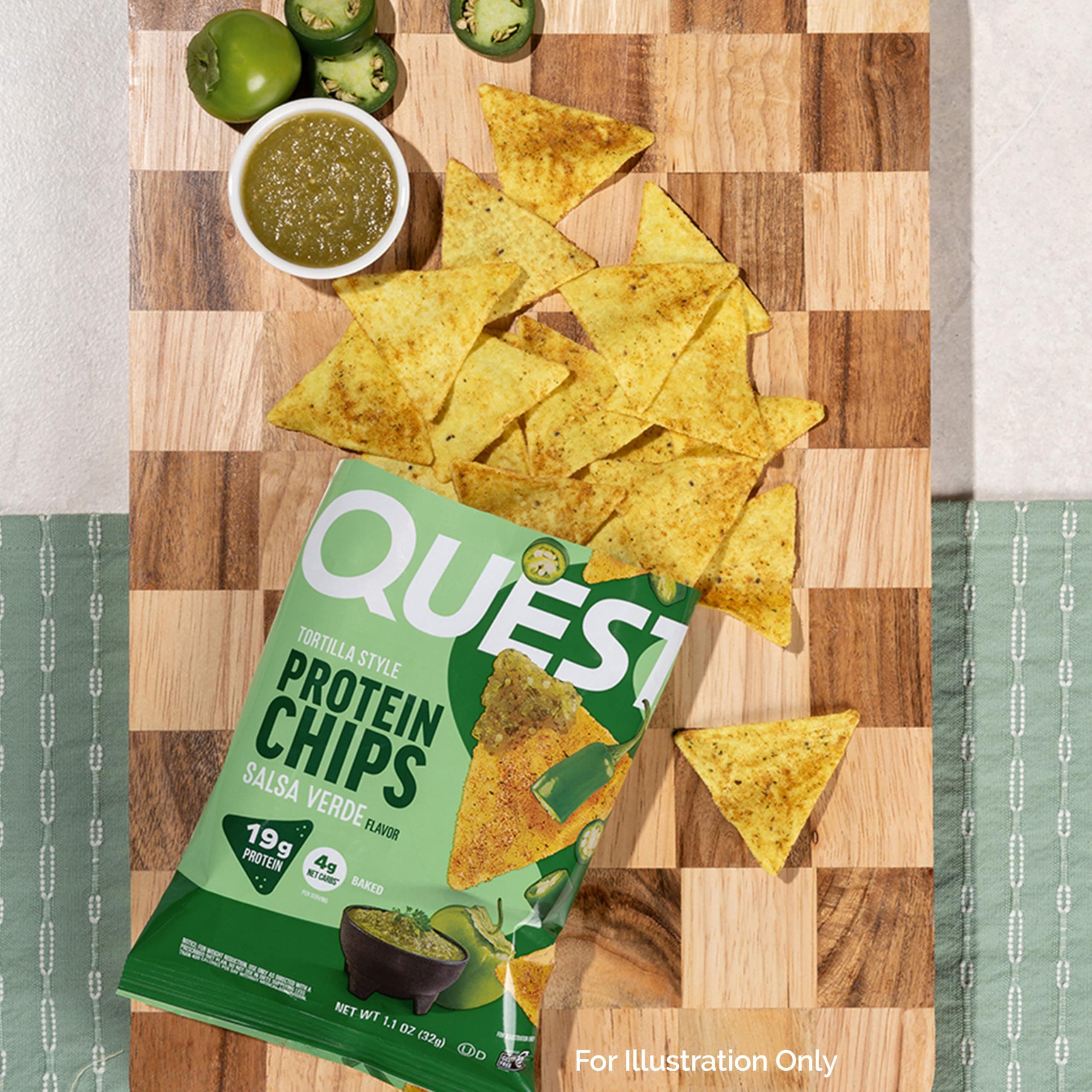 Quest Nutrition Tortilla Style Protein Chips, Salsa Verde, 19g of Protein, 4g Net Carbs, Gluten Free, 1.1 Ounce (Pack of 12) thumbnail 4