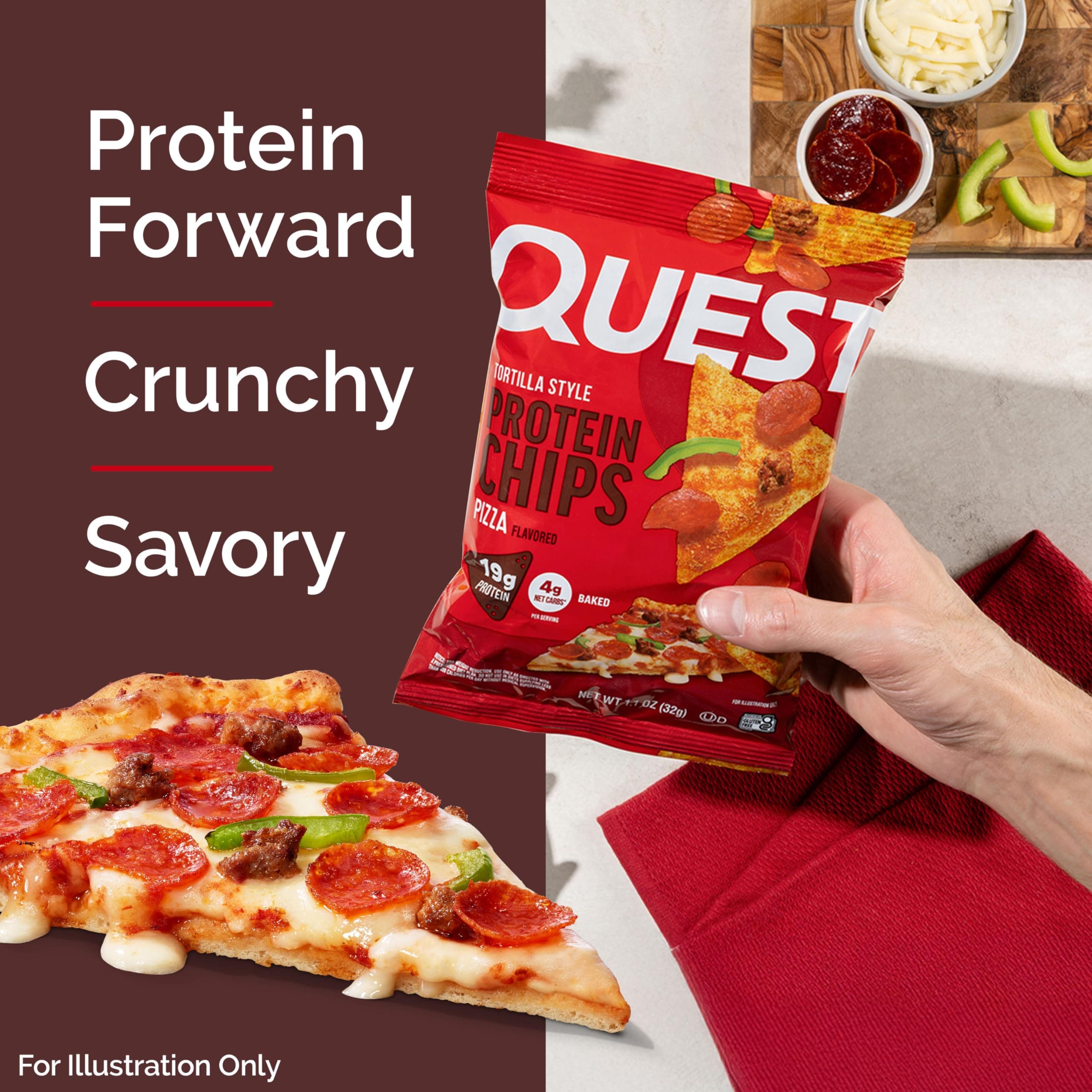 Quest Nutrition Pizza Tortilla Style Protein Chips, 19g Protein, 4g Net Carbs, High Protein Snack, Low Carb, Gluten Free, 1.01 oz bags, 12 Count thumbnail 3