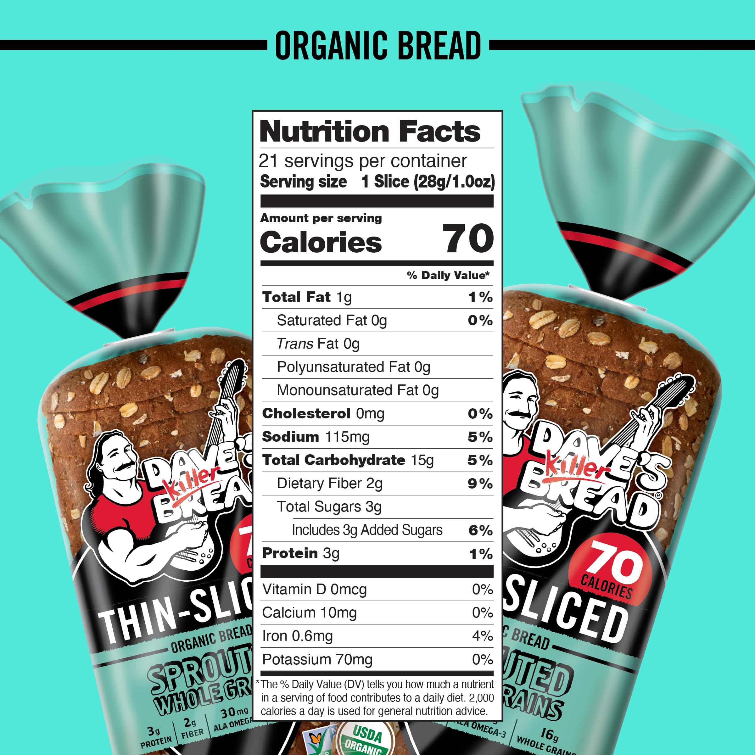 Dave's Killer Bread Sprouted Whole Grains Thin-Sliced, Whole Grain Organic Bread, 20.5 oz Loaf thumbnail 3