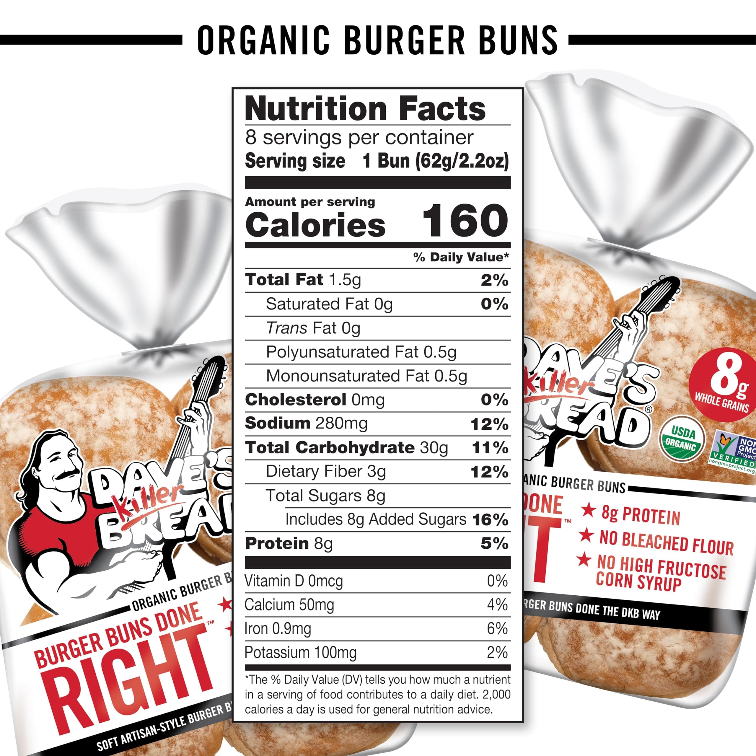 Dave's Killer Bread Burger Buns Done Right, Organic White Bread Hamburger Buns, 8 Count thumbnail 3