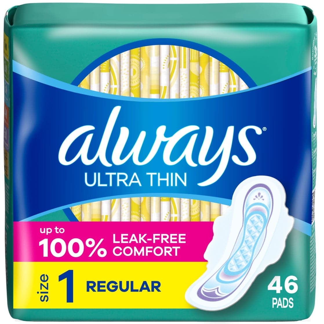 Always Pads, Ultra Thin with Wings, Size 1, Regular, 46 Count image 1