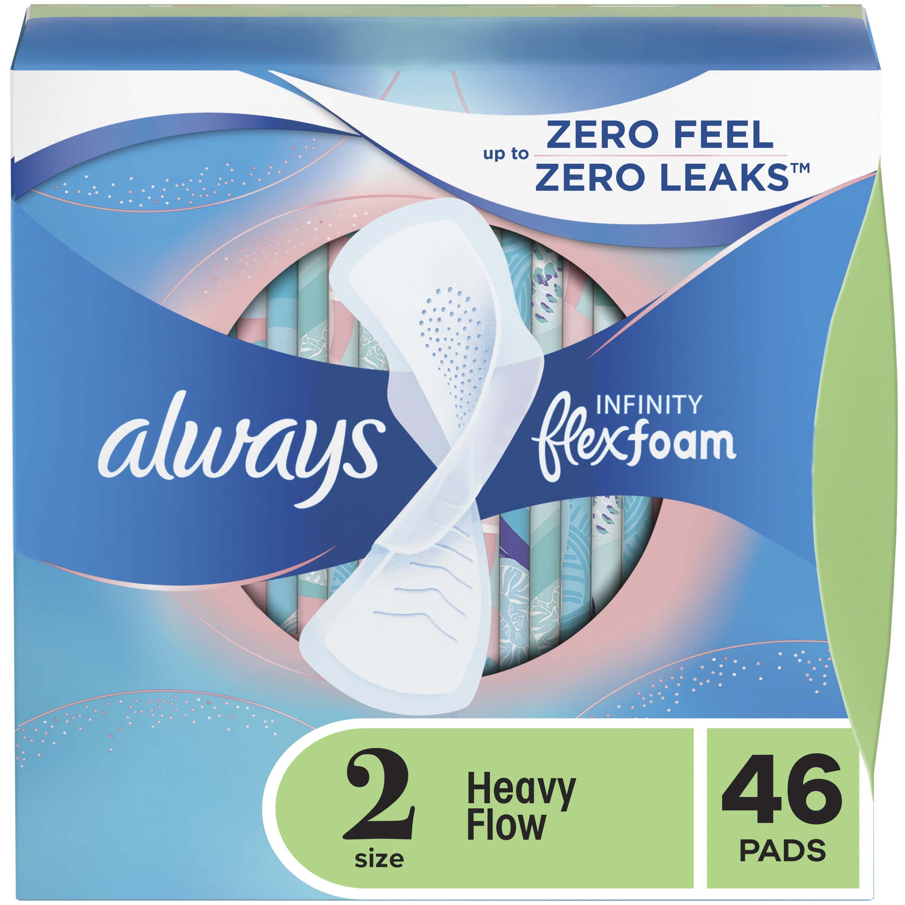 Always Infinity Feminine Pads for Women with Wings, Size 2 Heavy, Unscented, 46 Count image 1