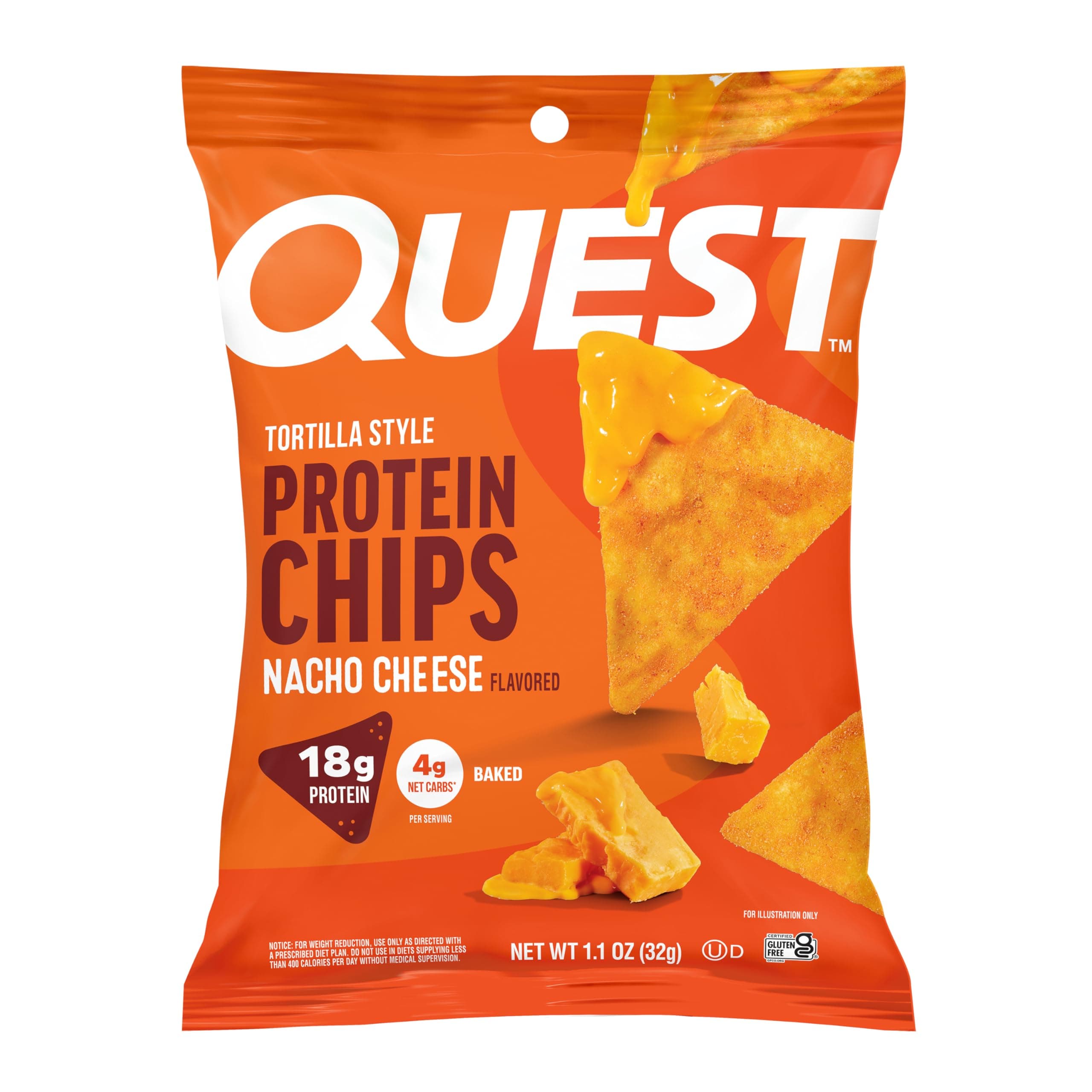 Quest Nutrition Nacho Cheese Tortilla Style Protein Chips, 18g Protein, 4g Net Carb, Low Carb, Gluten Free, 1.1 oz (Pack of 12) image 1