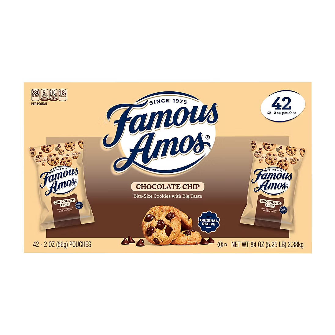 Famous Amos Original Recipe Chocolate Chip Bite-Size Cookies, 42 Pack Box, 84 oz