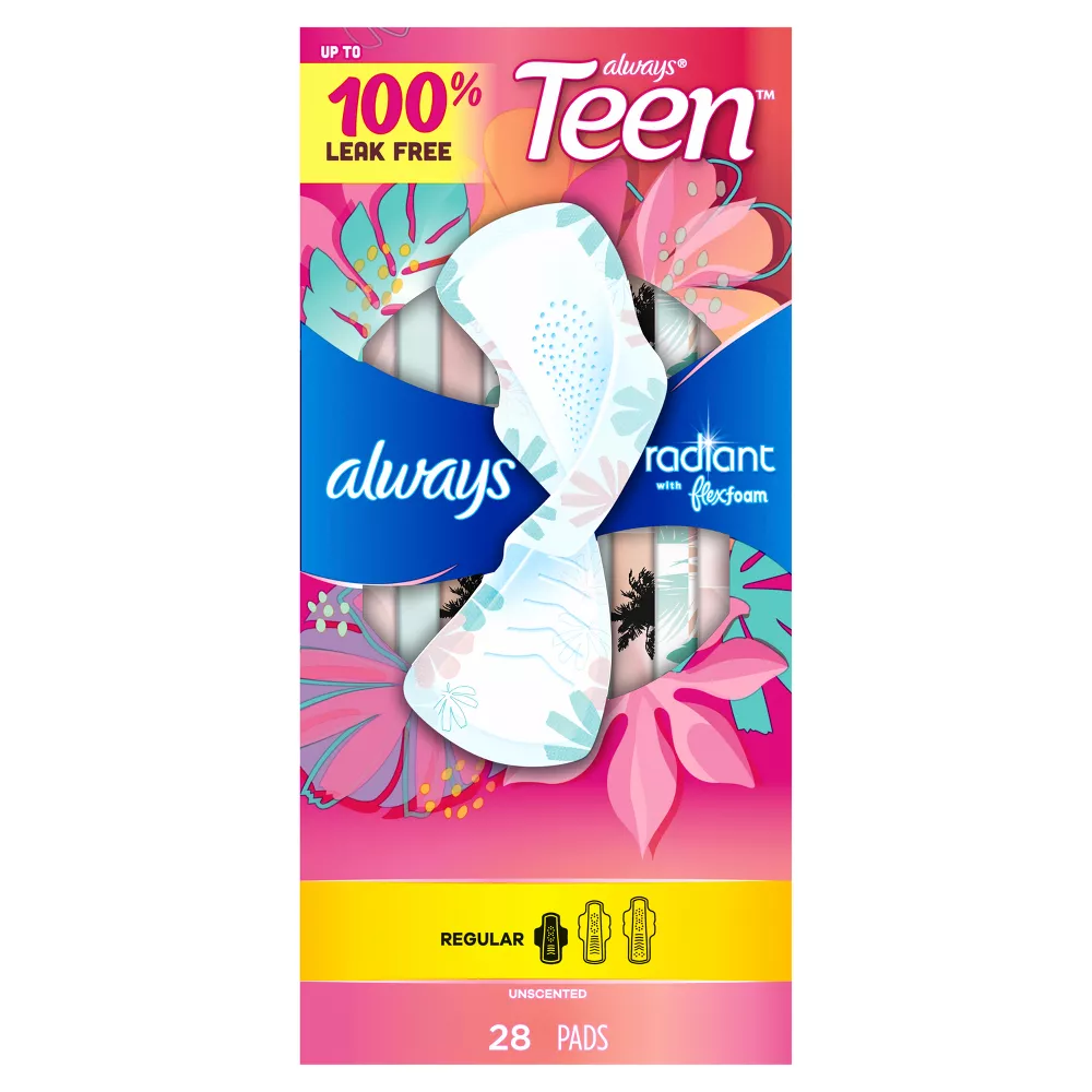 ALWAYS Radiant Teen Pads Get Real Regular Unscented with Wings, 28 Count thumbnail 7