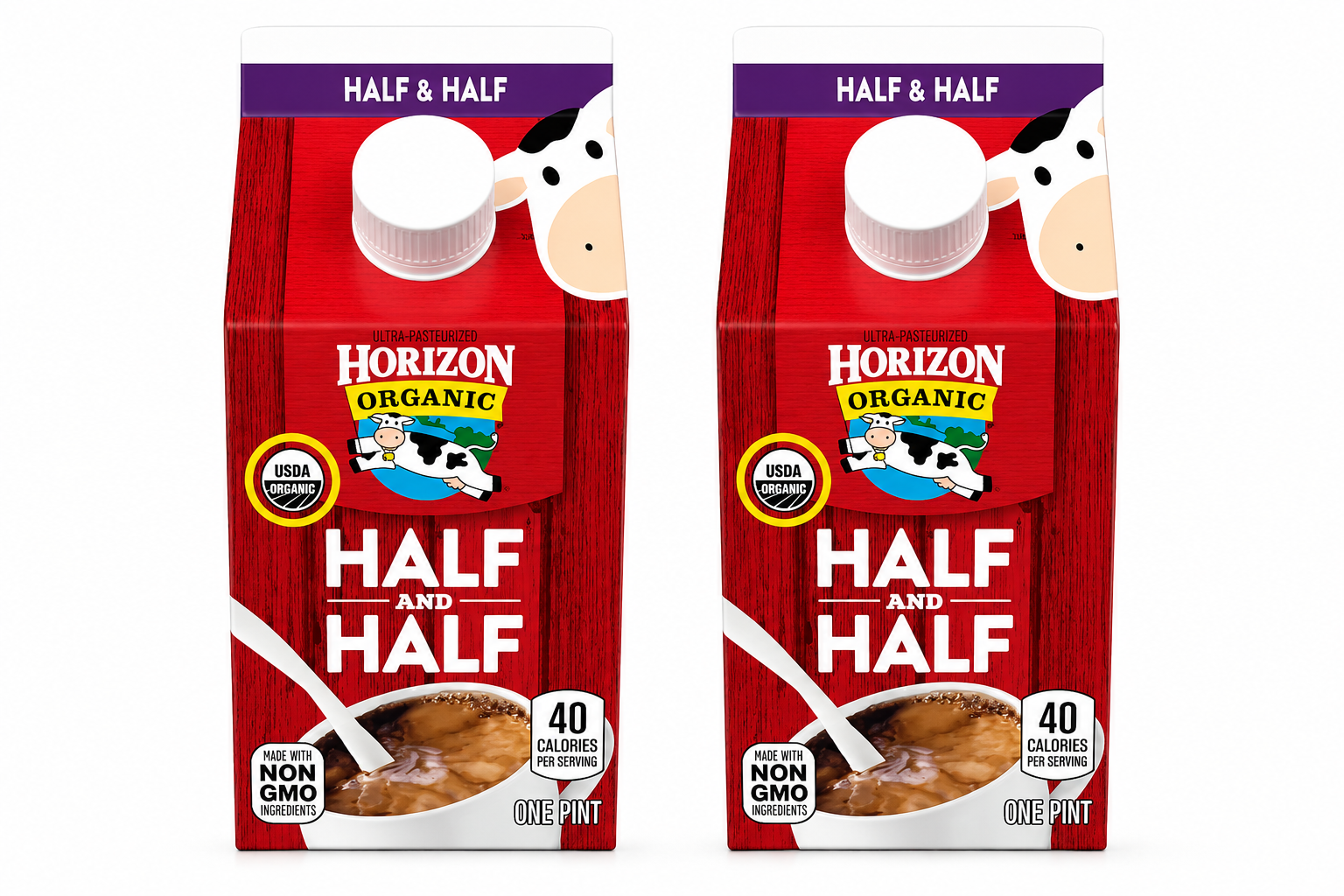 Horizon Organic Half and Half, Ultra Pasteurized Milk and Cream, Great as a Coffee Creamer and for Cooking and Baking, 16 fl oz Pint Carton​(Pack of 2)